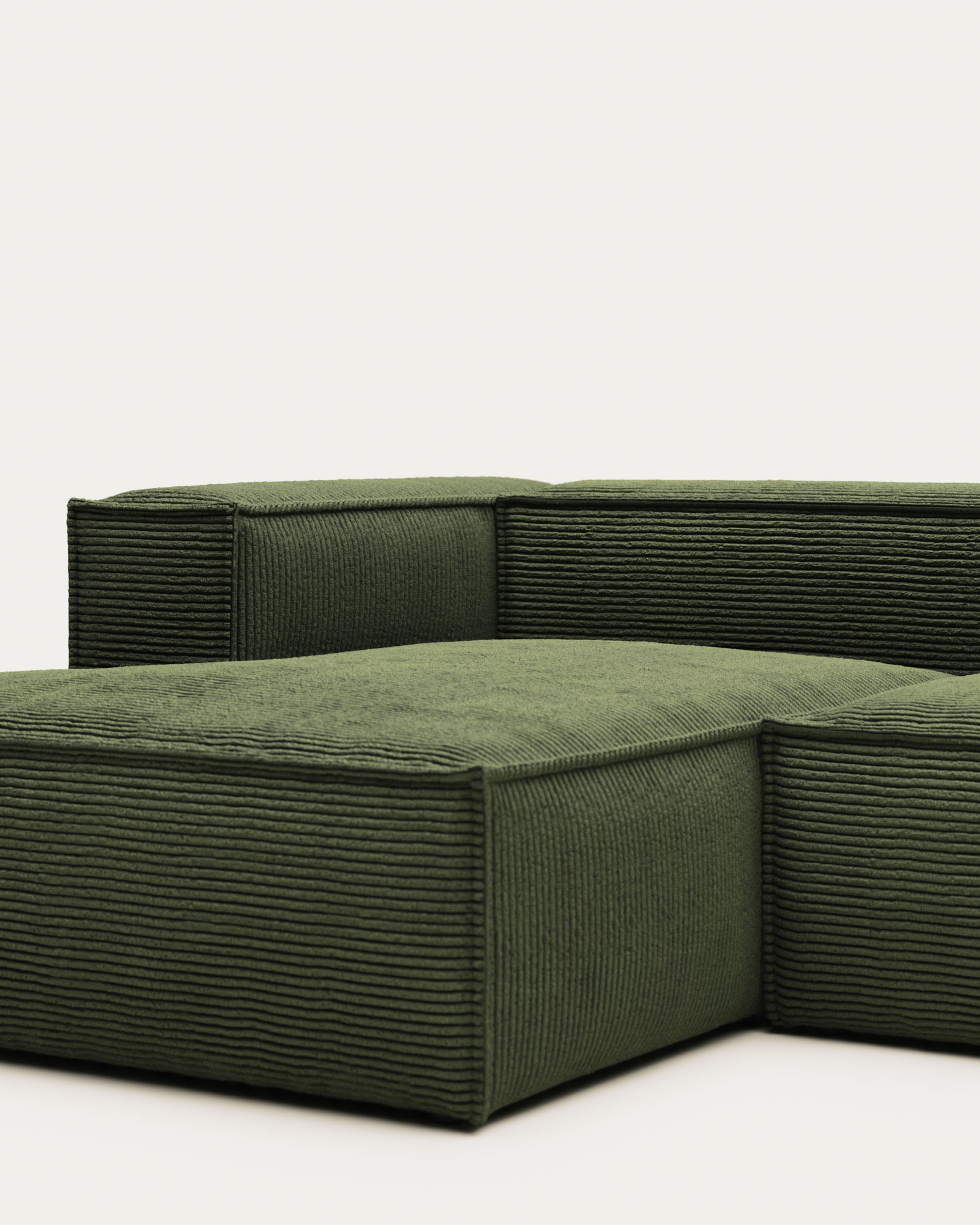 Blok 3 személyes kanapé bal oldali chaise longue-val zöld kordbársonyban, 300 cm FR