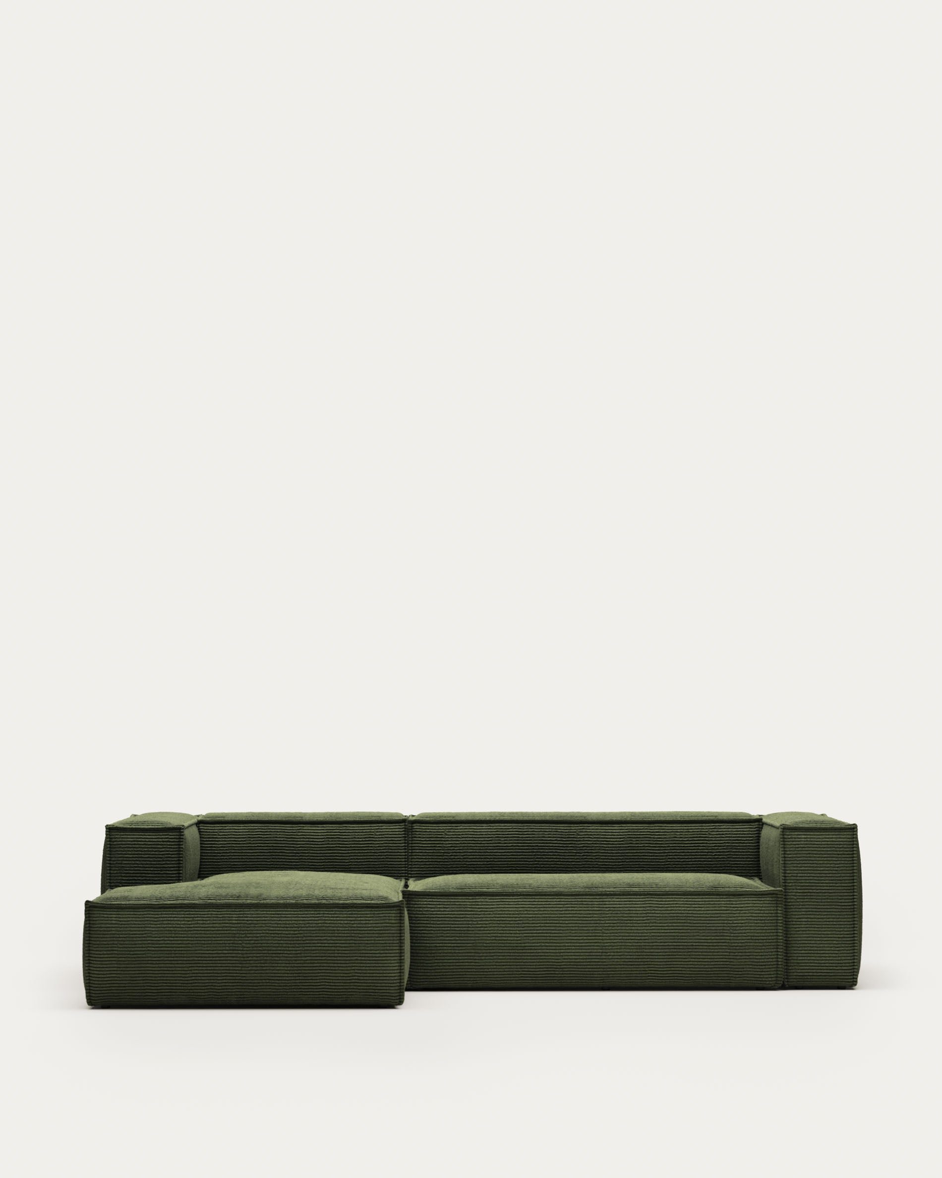 Blok 3 személyes kanapé bal oldali chaise longue-val zöld kordbársonyban, 300 cm FR