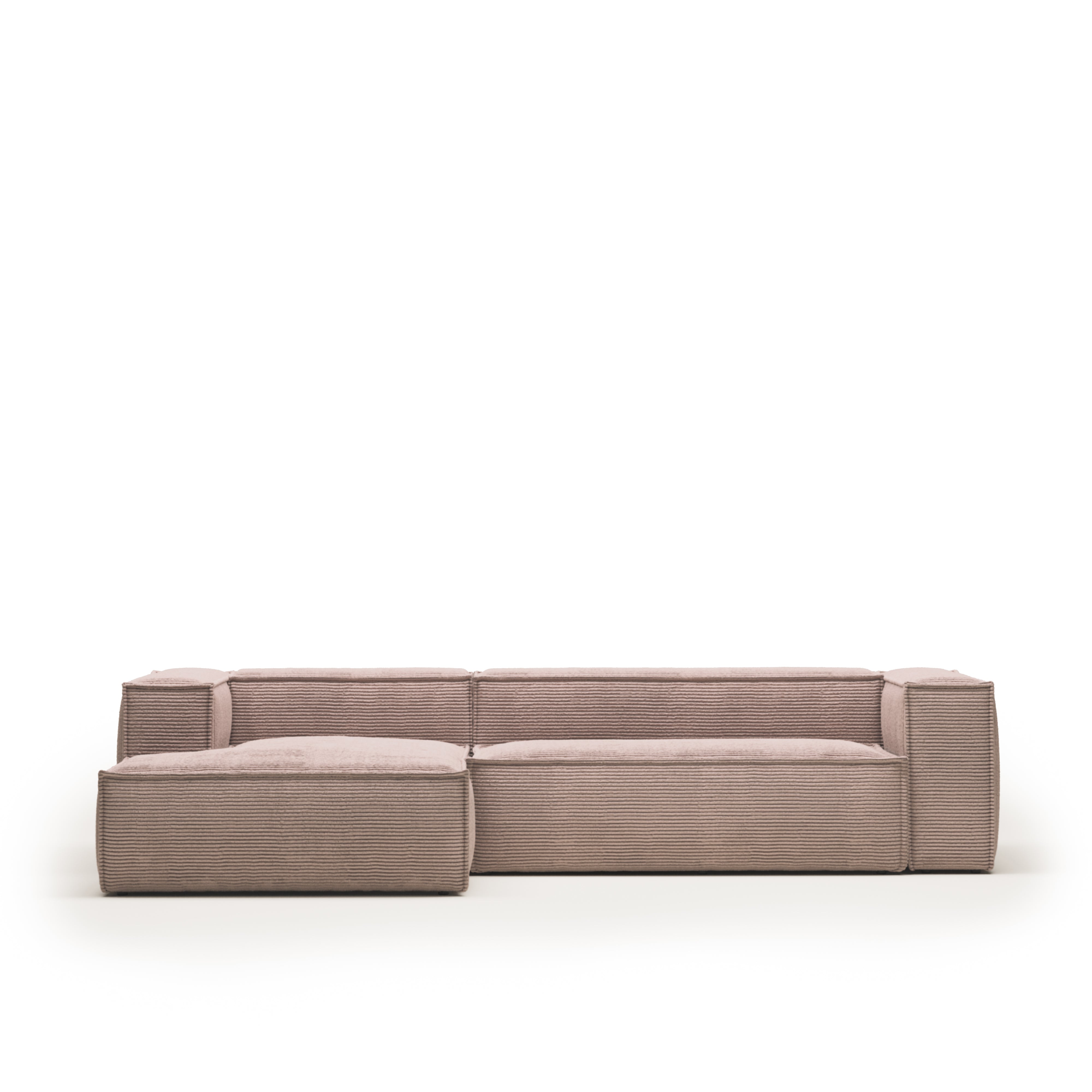Blok 3 személyes kanapé bal oldali chaise longue-val rózsaszín kordbársonyban, 300 cm