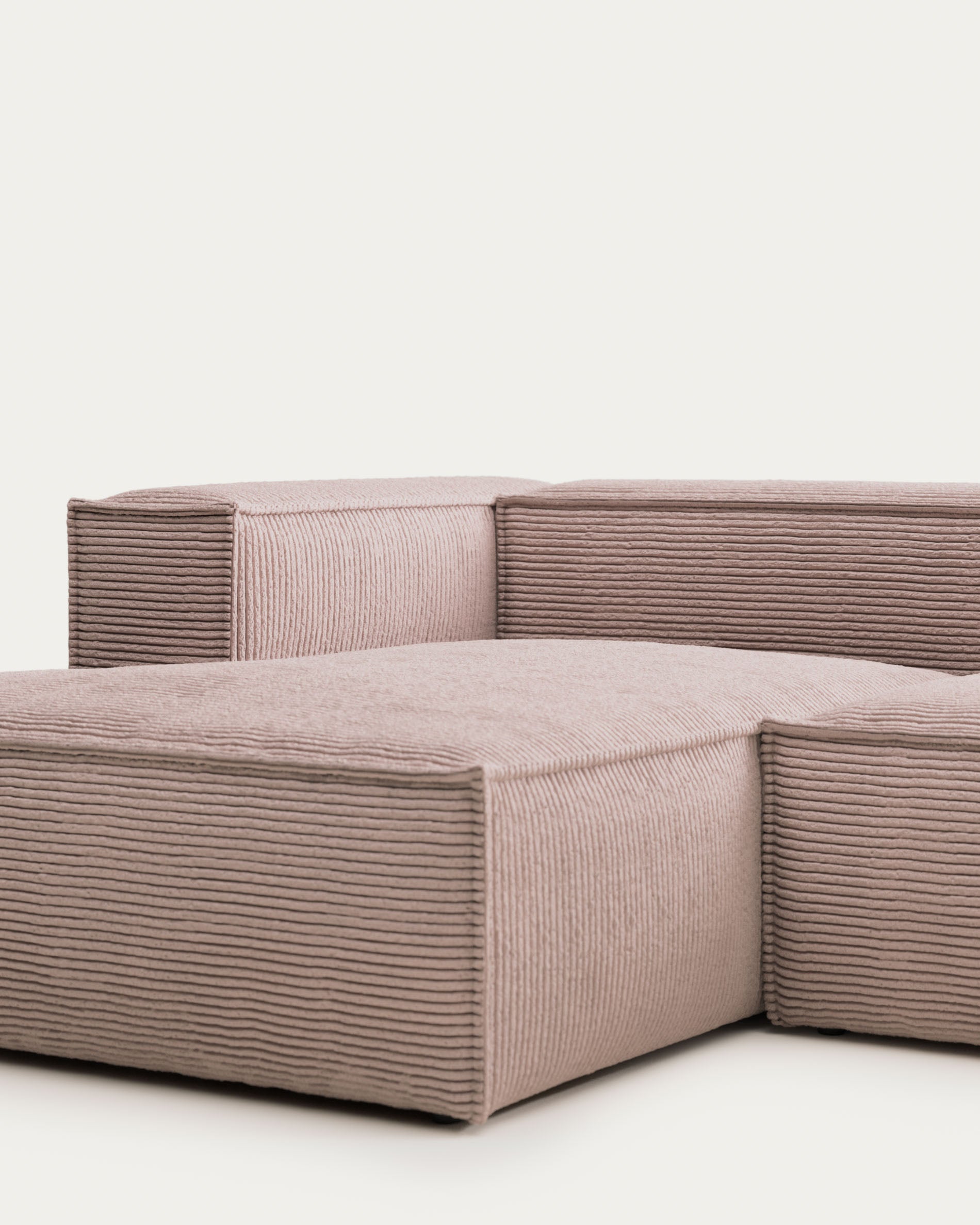 Blok 3-person sofa with chaise longue on the left in pink corduroy, 300 cm