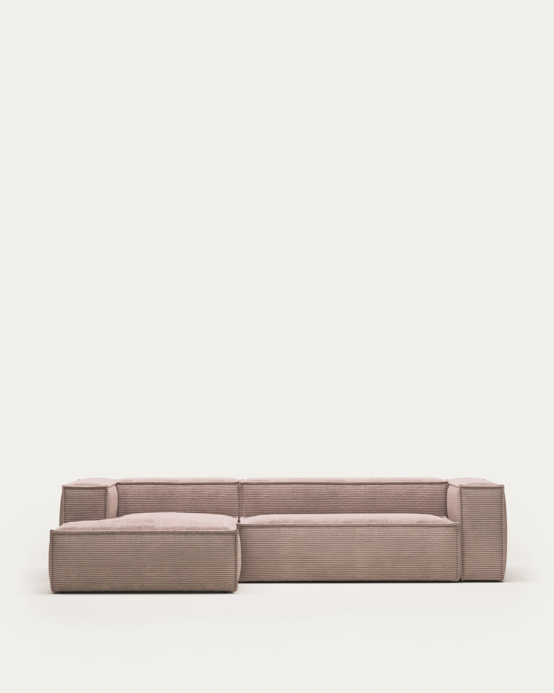 Blok 3-person sofa with chaise longue on the left in pink corduroy, 300 cm