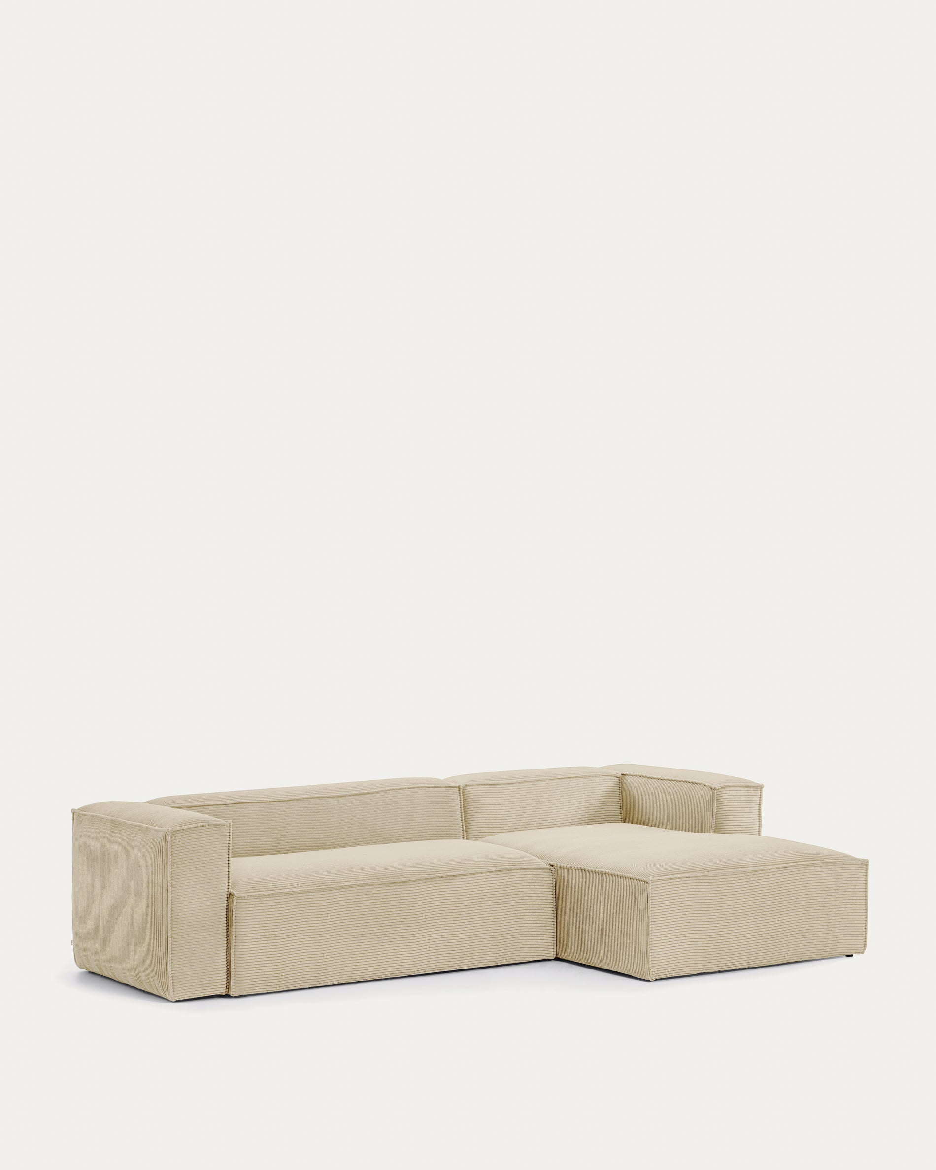 Blok 3 seater sofa with right side chaise longue in beige wide seam corduroy, 300 cm - Product View