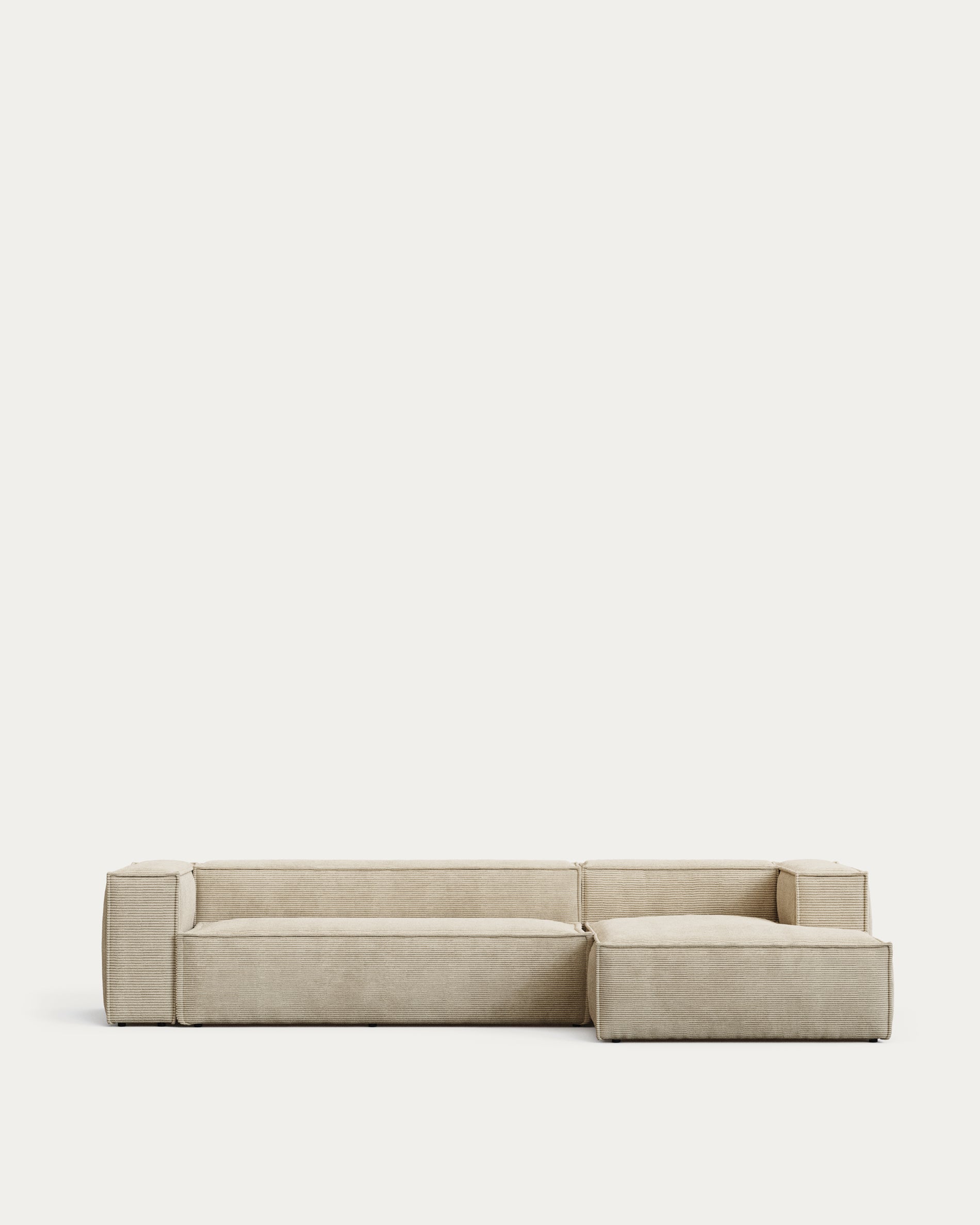 Blok 3 seater sofa with right side chaise longue in beige wide seam corduroy, 300 cm - Product View