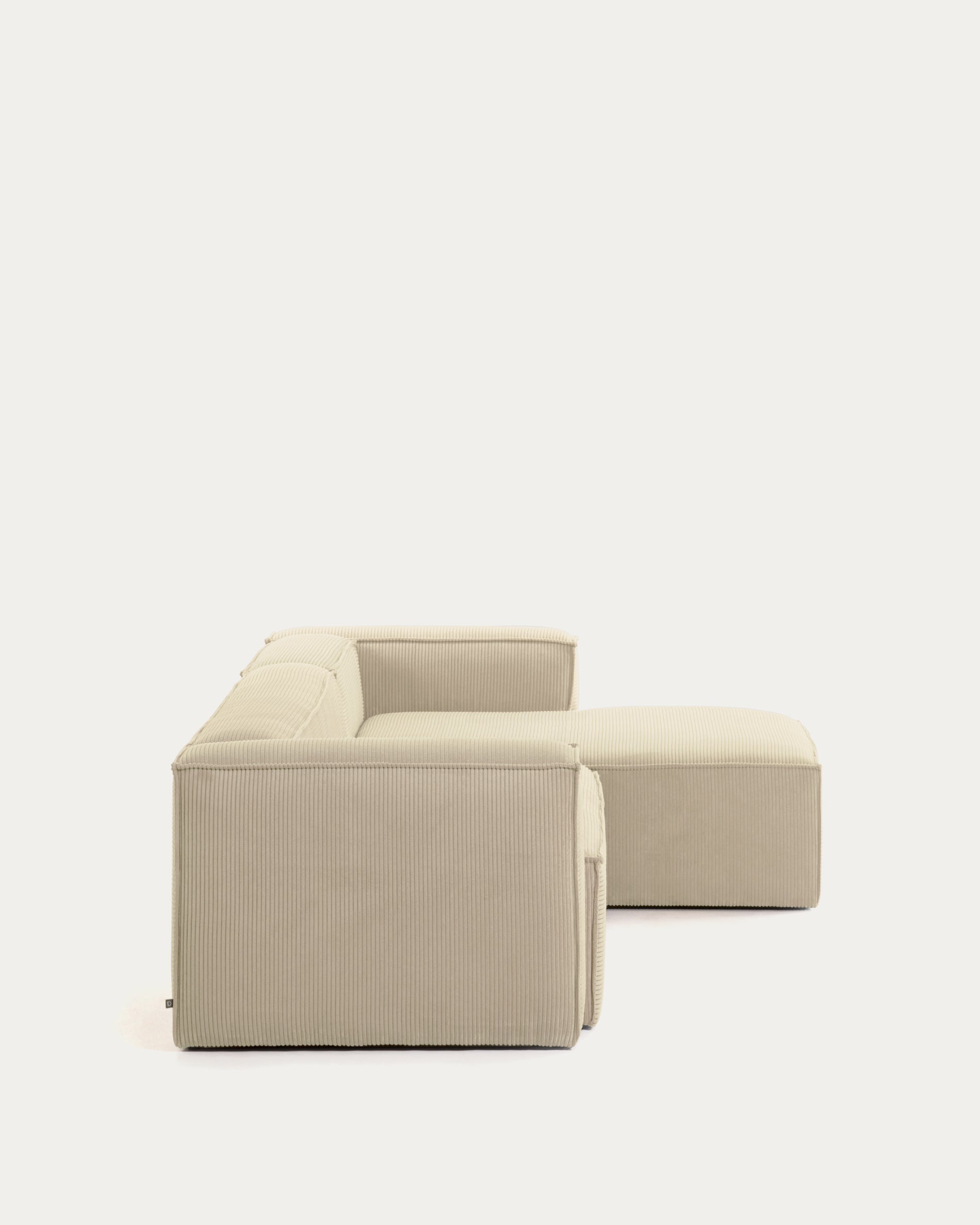 Blok 3 seater sofa with right side chaise longue in beige wide seam corduroy, 300 cm - Product View