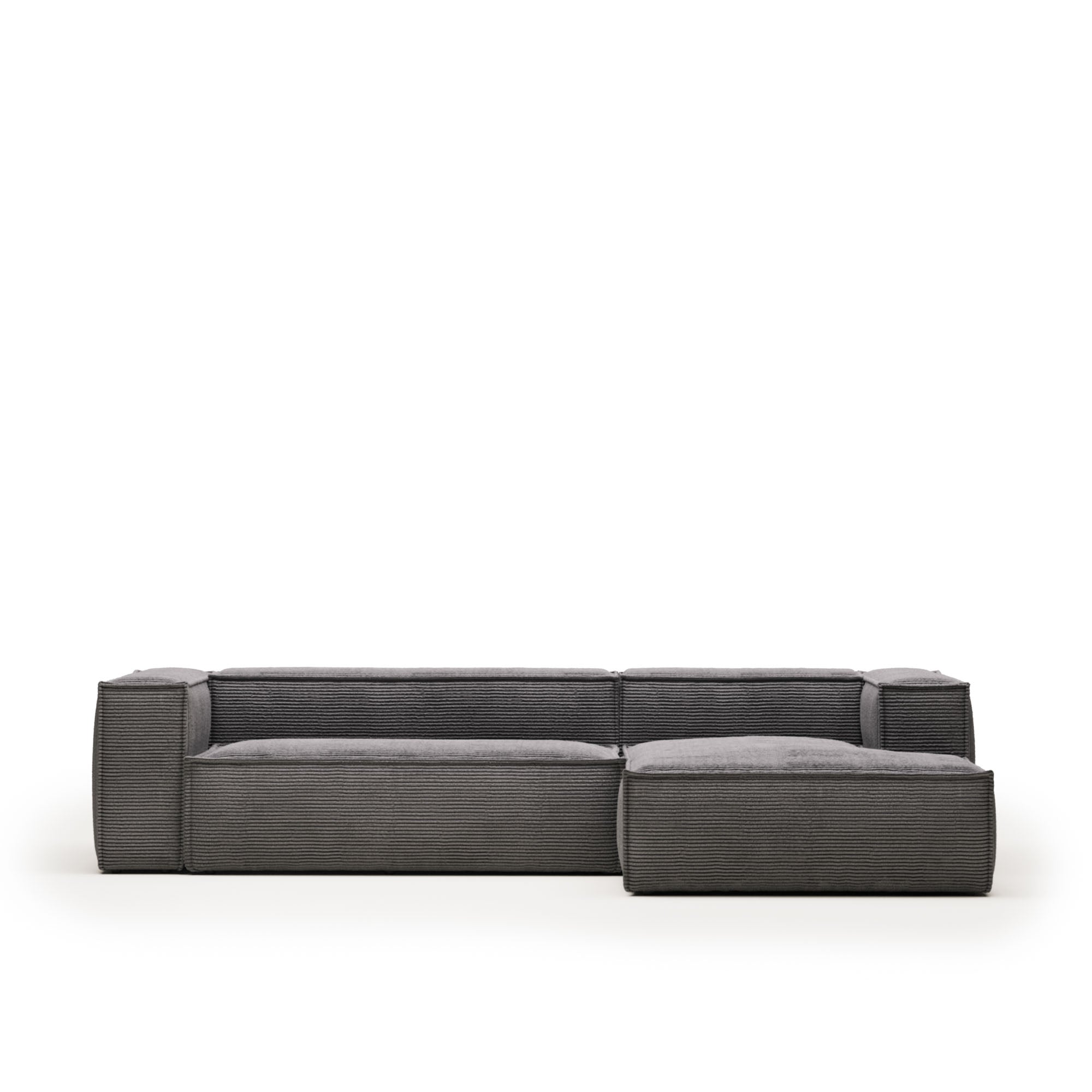Blok 3-seater sofa with recliner on the right, in gray corduroy, 300 cm