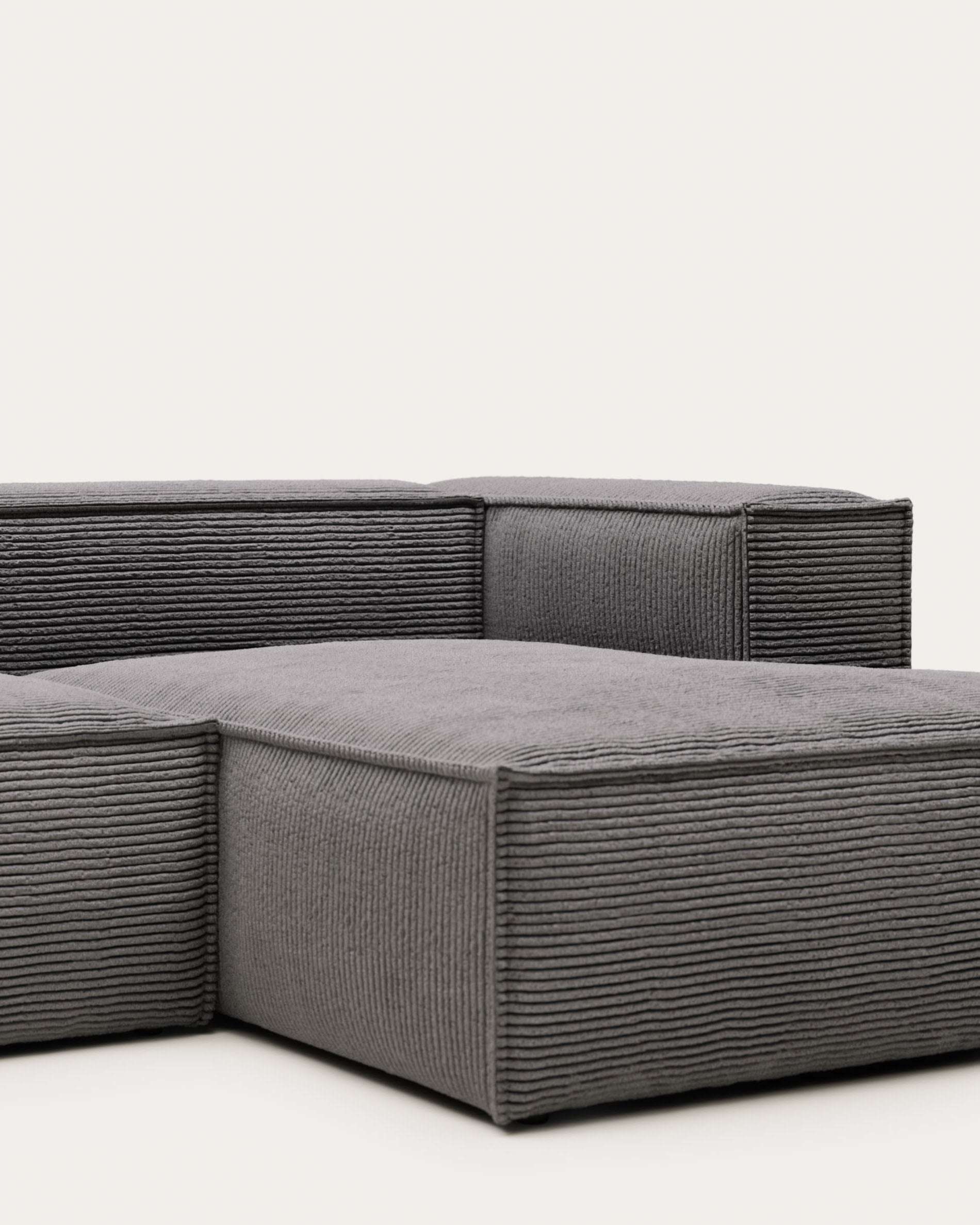 Blok 3-seater sofa with recliner on the right, in gray corduroy, 300 cm