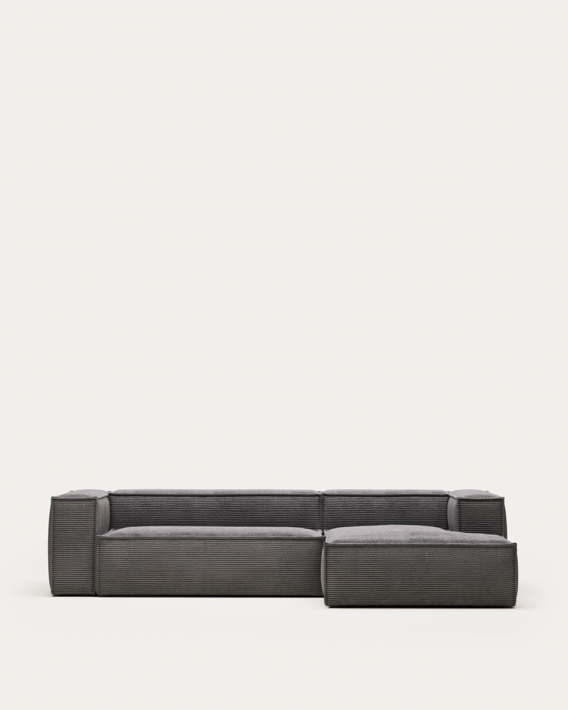 Blok 3-seater sofa with recliner on the right, in gray corduroy, 300 cm