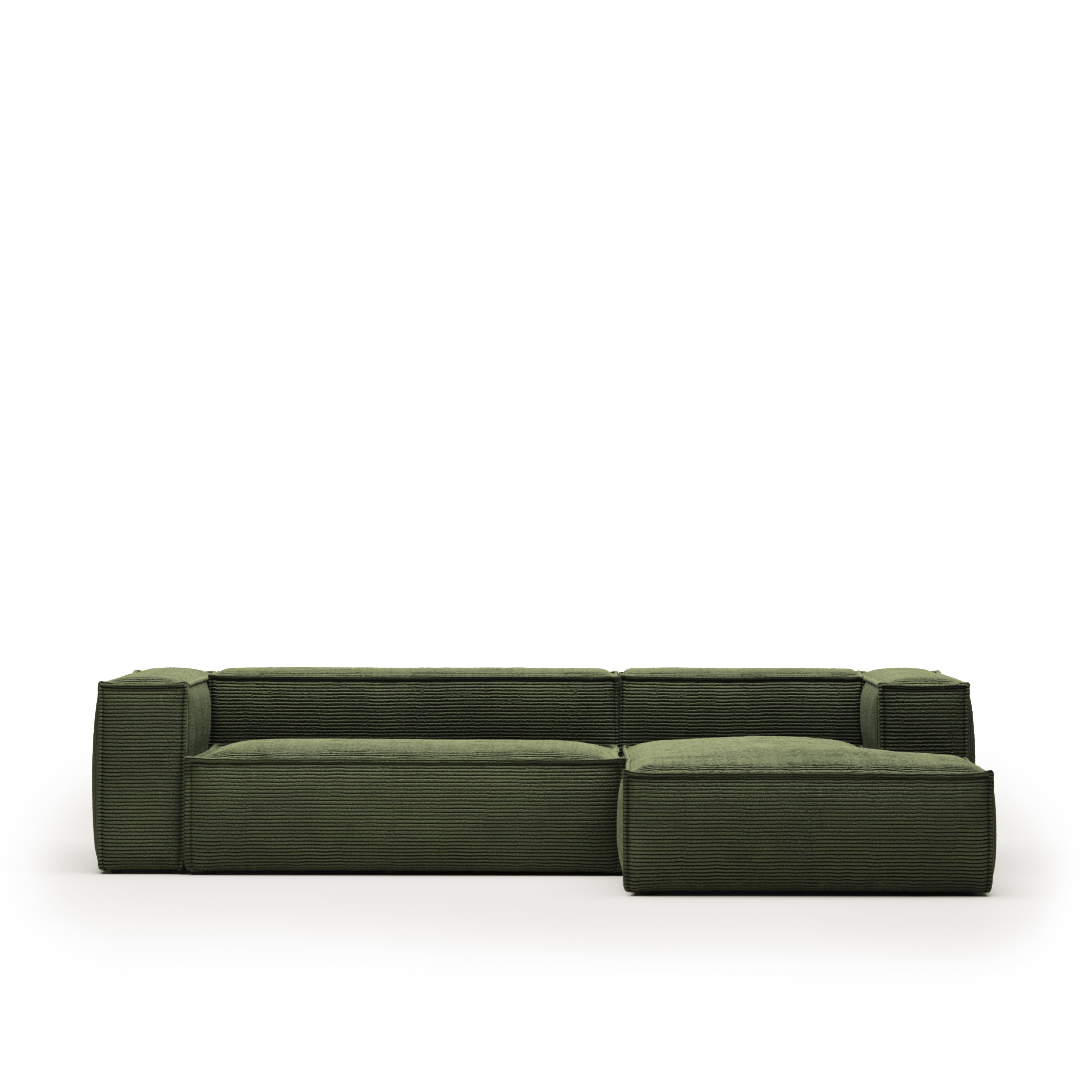 Blok 3-person sofa with chaise longue on the right in green corduroy, 300 cm