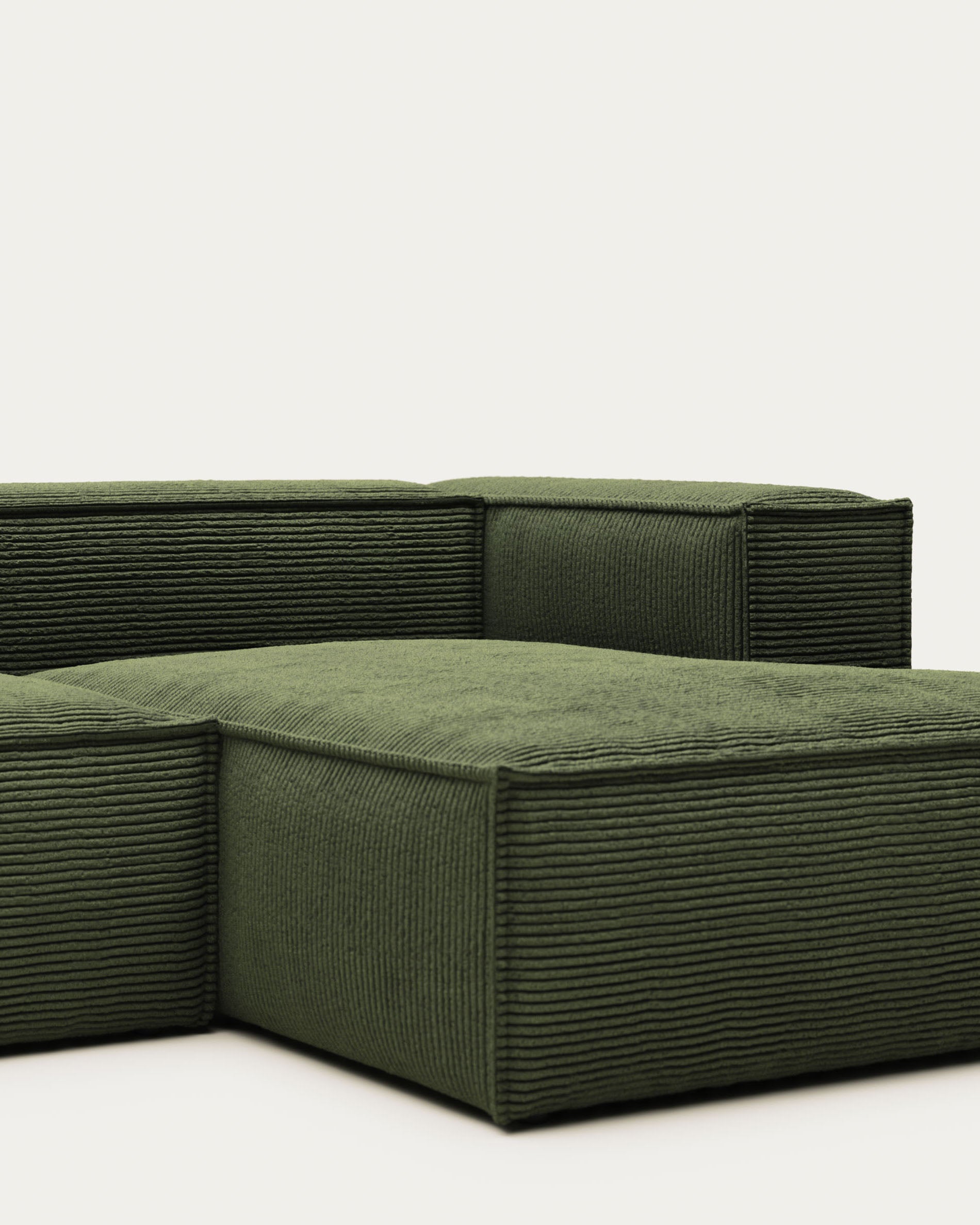 Blok 3 személyes kanapé jobb oldali chaise longue-val zöld kordbársonyban, 300 cm