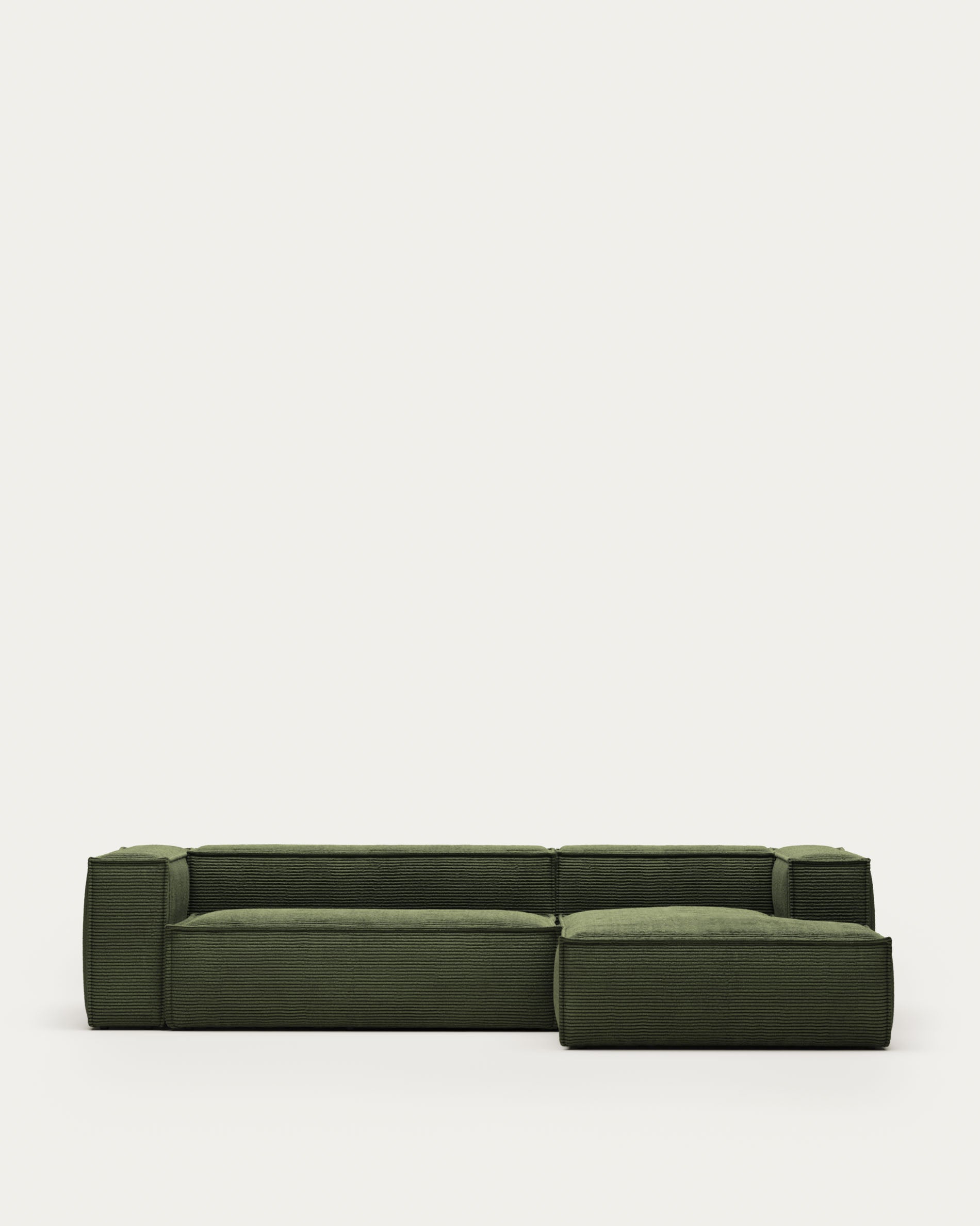 Blok 3 személyes kanapé jobb oldali chaise longue-val zöld kordbársonyban, 300 cm