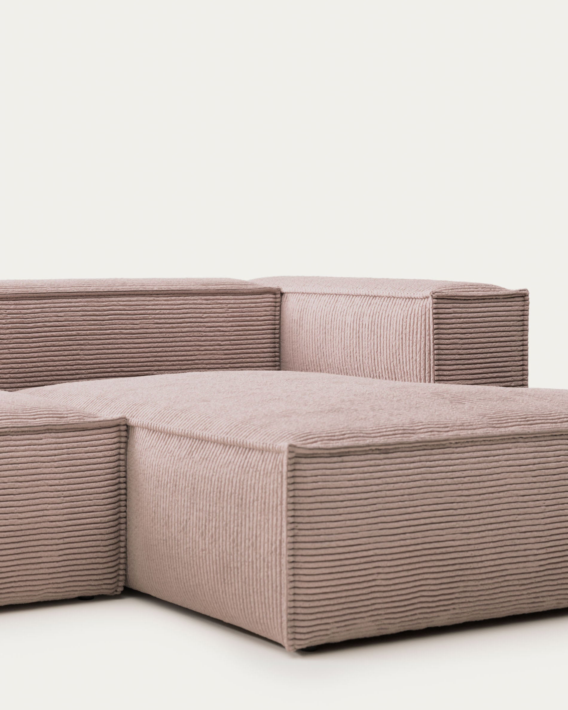 Blok 3-person sofa with chaise longue on the right in pink corduroy, 300 cm