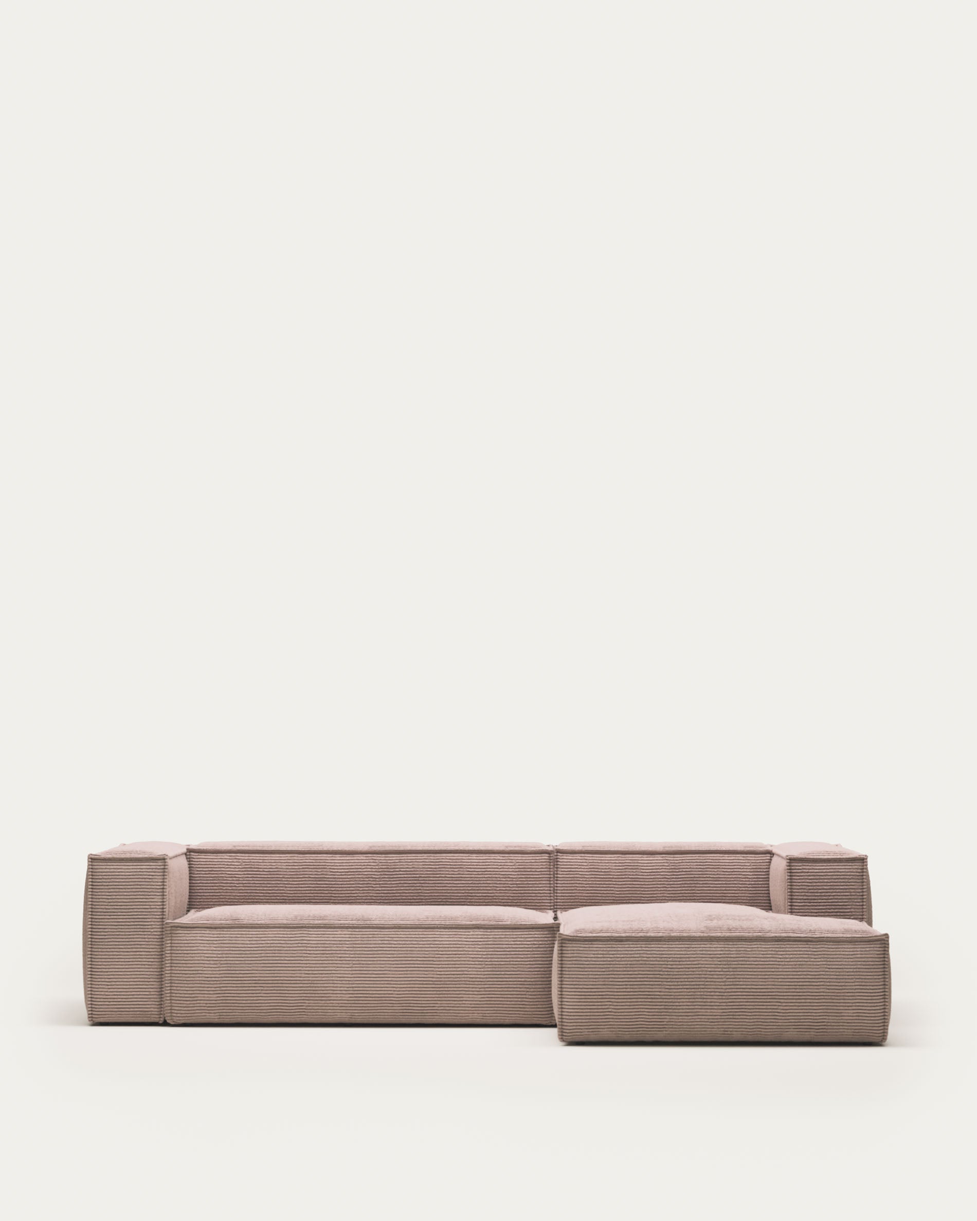 Blok 3 személyes kanapé jobb oldali chaise longue-val rózsaszín kordbársonyban, 300 cm