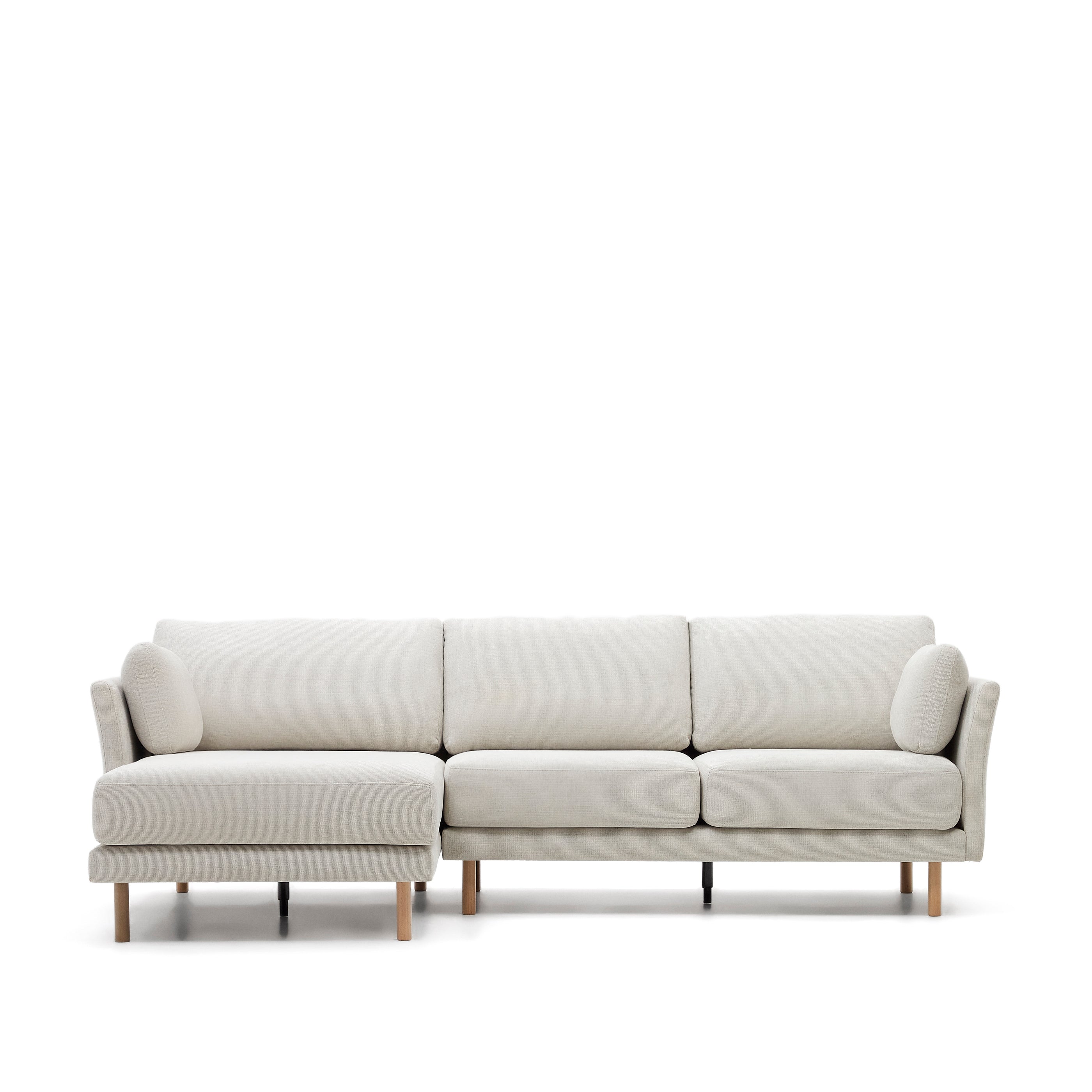 Gilma 3 seater sofa w/ right/left-hand chaise longue in chenille pearl, natural legs, 260 cm - Product Image
