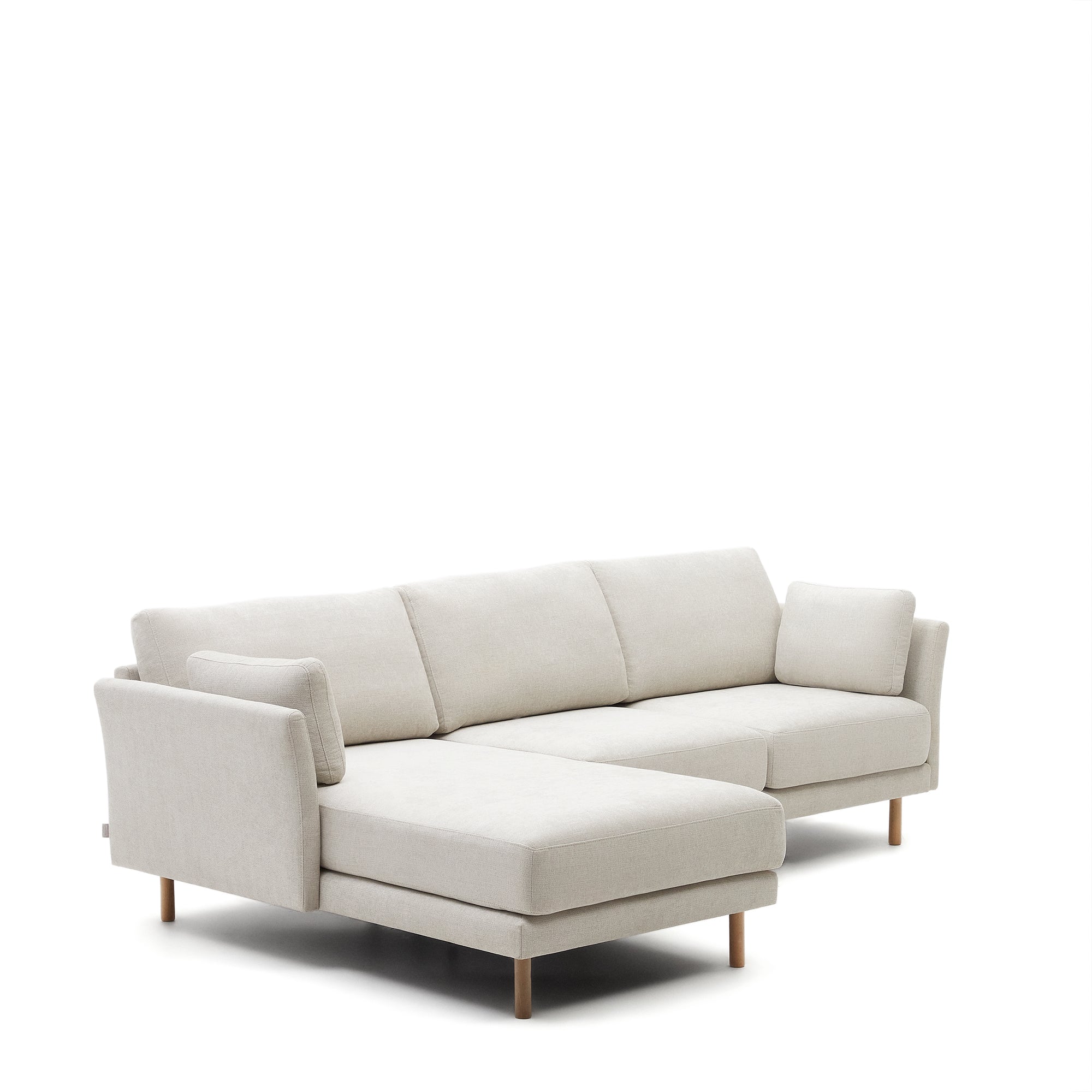 Gilma 3 seater sofa w/ right/left-hand chaise longue in chenille pearl, natural legs, 260 cm - Product Image