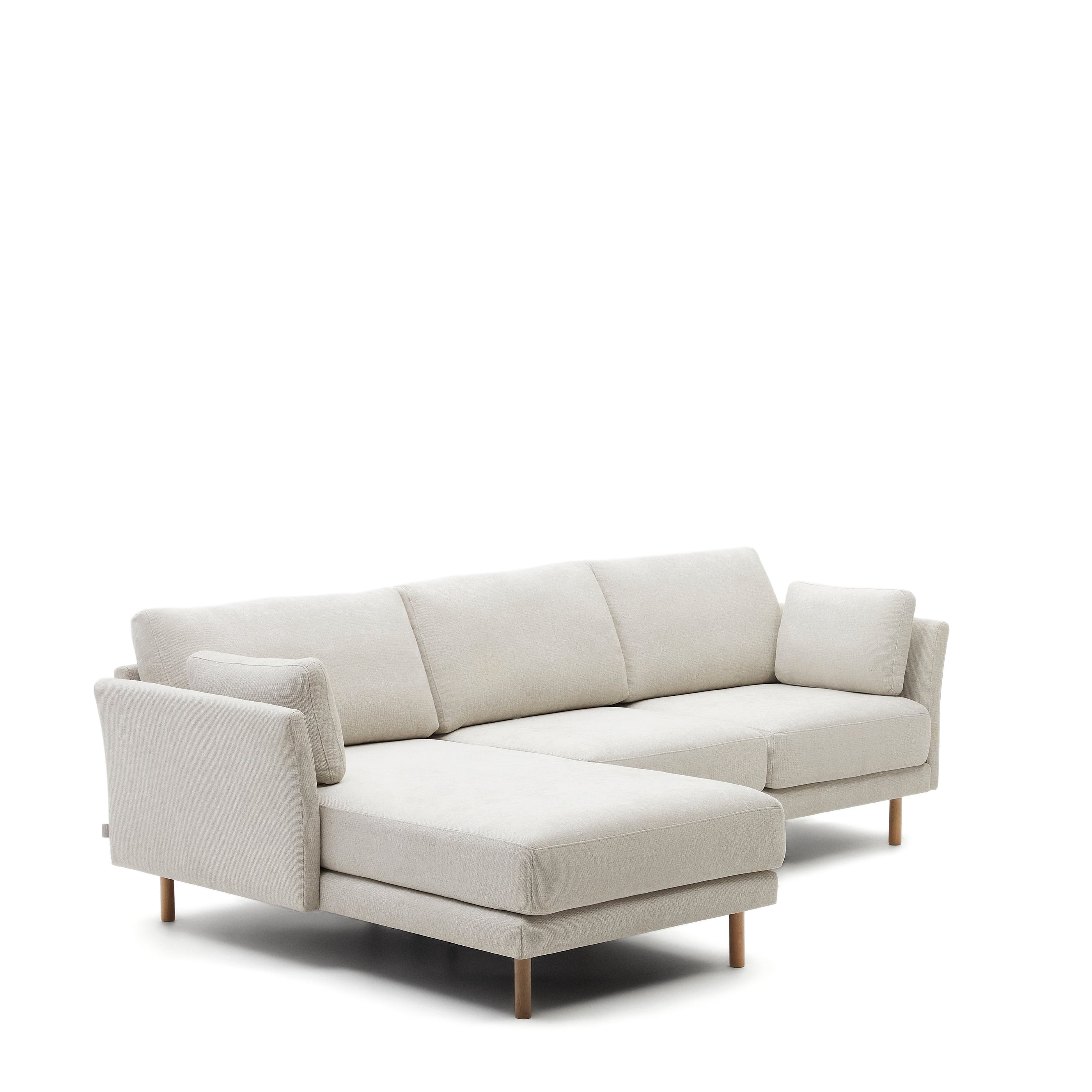 Gilma 3 seater sofa w/ right/left-hand chaise longue in chenille pearl, natural legs, 260 cm - Product Image