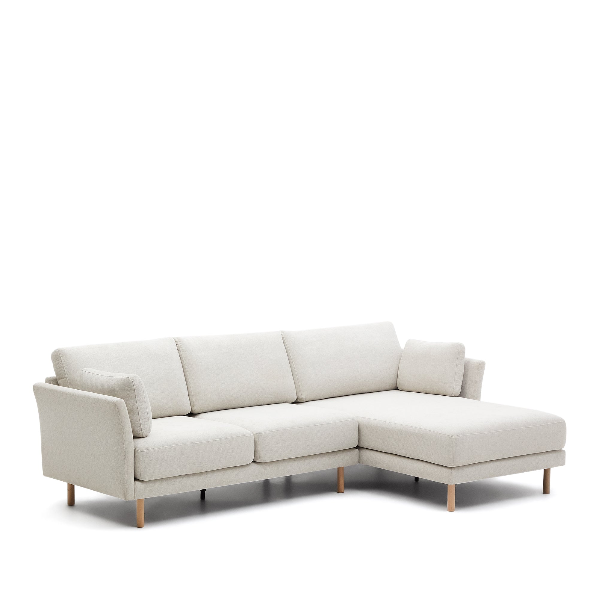 Gilma 3 seater sofa w/ right/left-hand chaise longue in chenille pearl, natural legs, 260 cm - Product Image