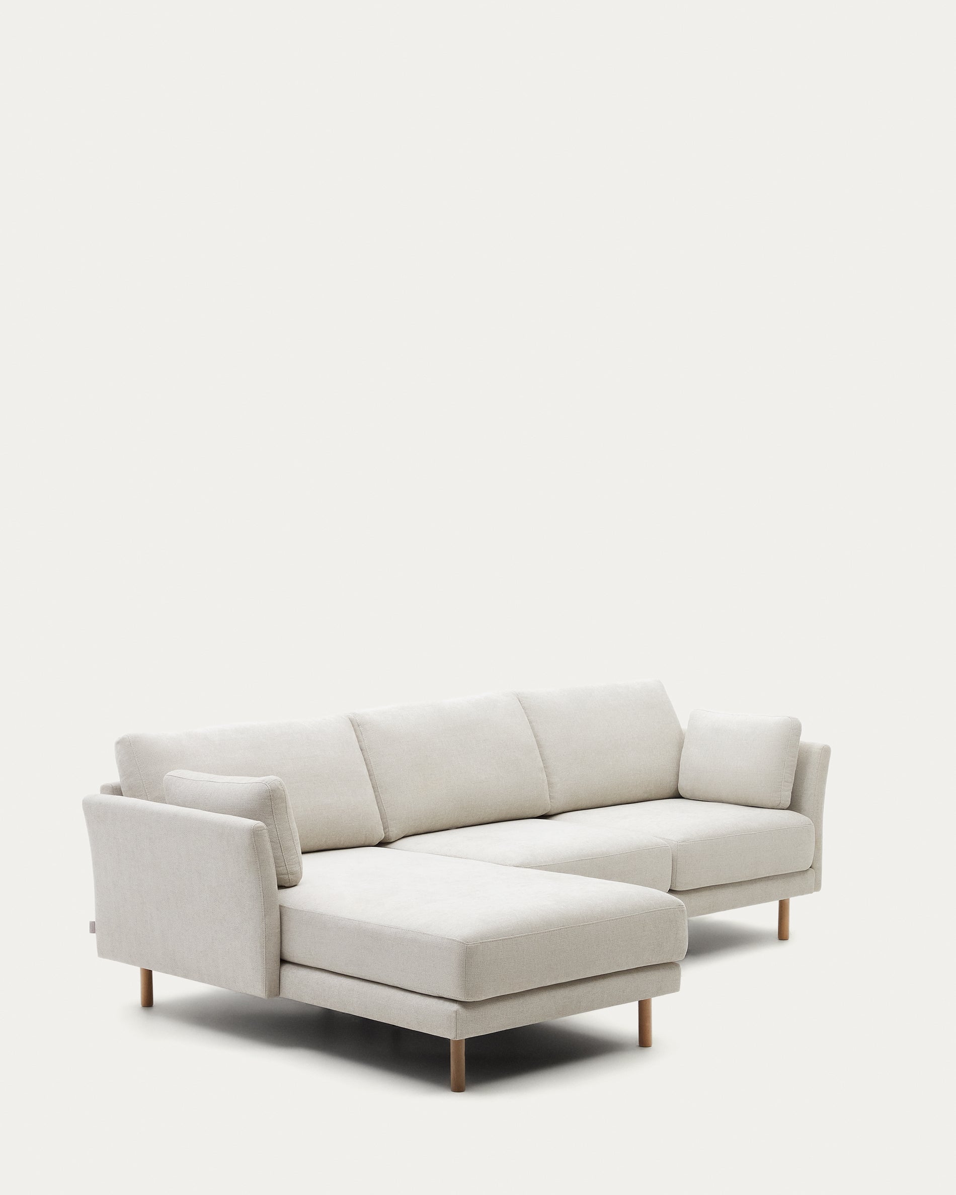 Gilma 3 seater sofa w/ right/left-hand chaise longue in chenille pearl, natural legs, 260 cm - Product View