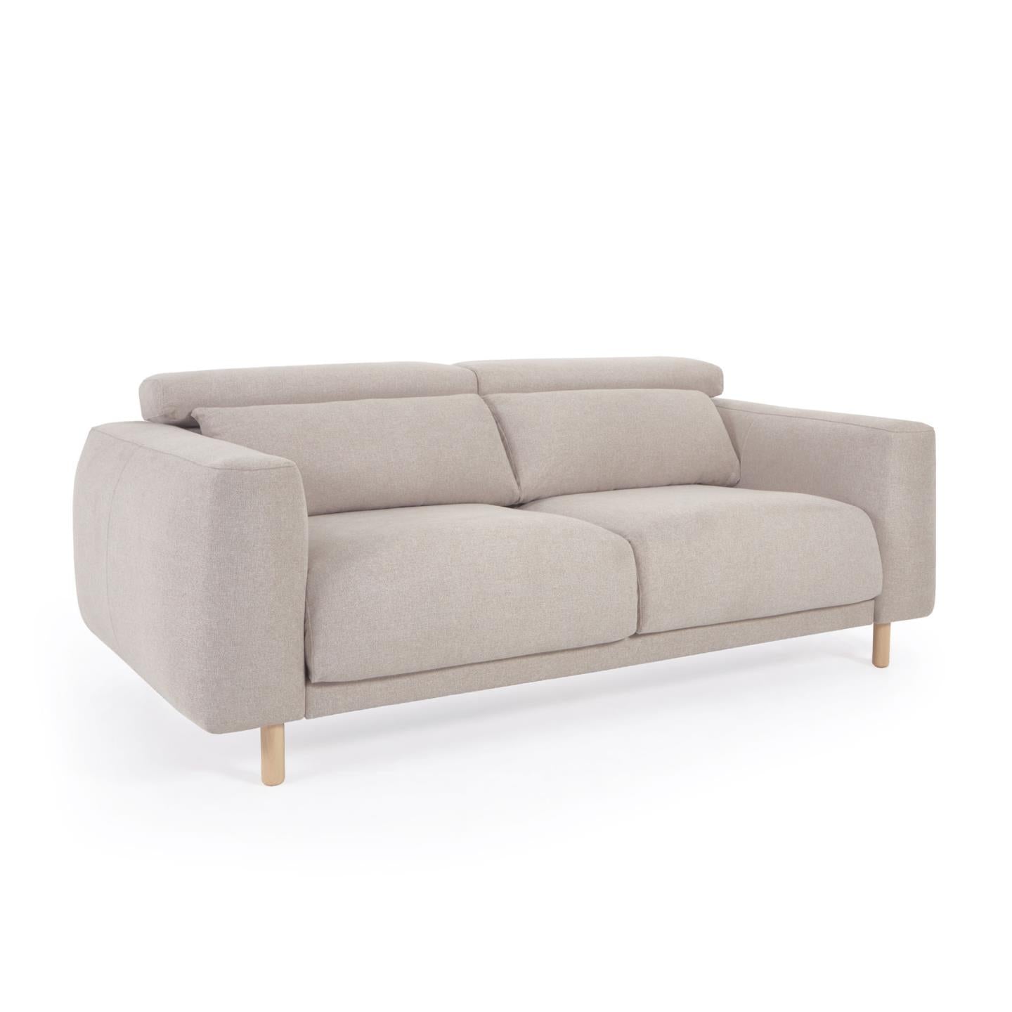 Singa 3 seater sofa with reclining headrest and extendable seat in beige 215 cm FSC Mix Credit - Product Image