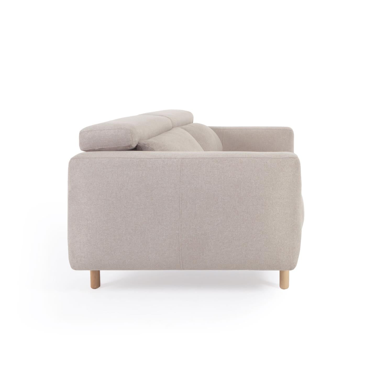 Singa 3 seater sofa with reclining headrest and extendable seat in beige 215 cm FSC Mix Credit - Product Image