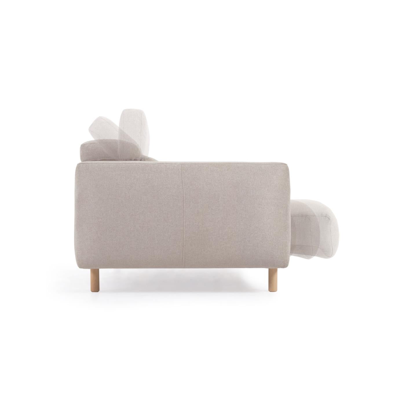 Singa 3 seater sofa with reclining headrest and extendable seat in beige 215 cm FSC Mix Credit - Product Image