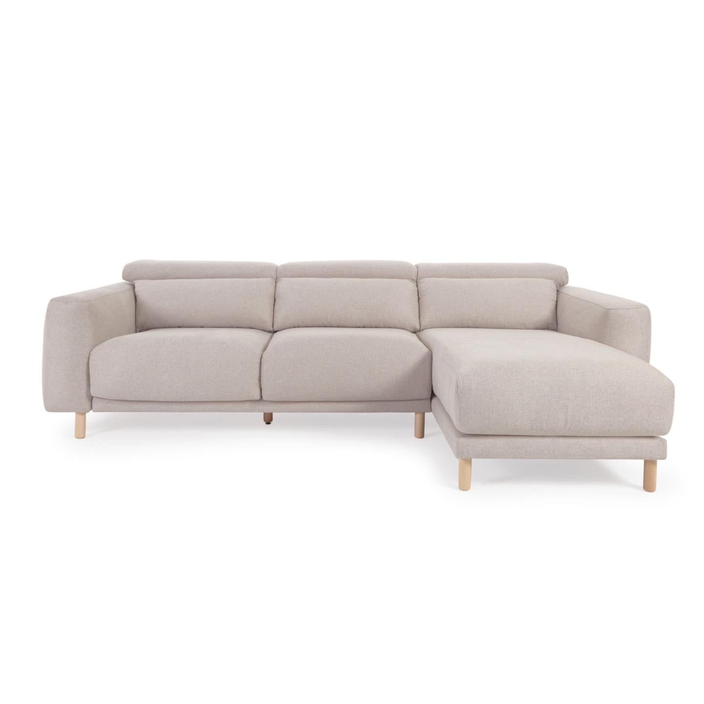 Singa 3 seater sofa with right-hand chaise longue, reclining headrest and extendable seat in beige 296 cm FSC Mix Credit - Product Image