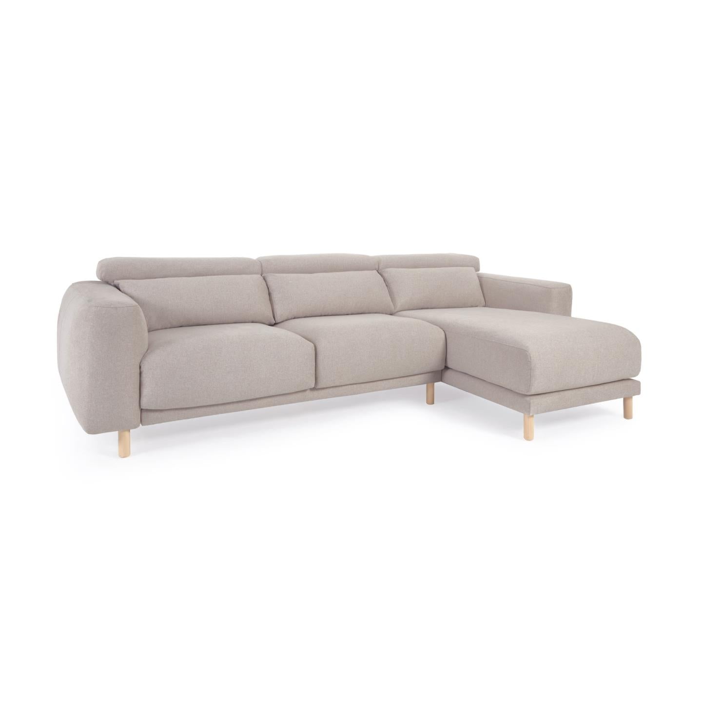 Singa 3 seater sofa with right-hand chaise longue, reclining headrest and extendable seat in beige 296 cm FSC Mix Credit - Product Image