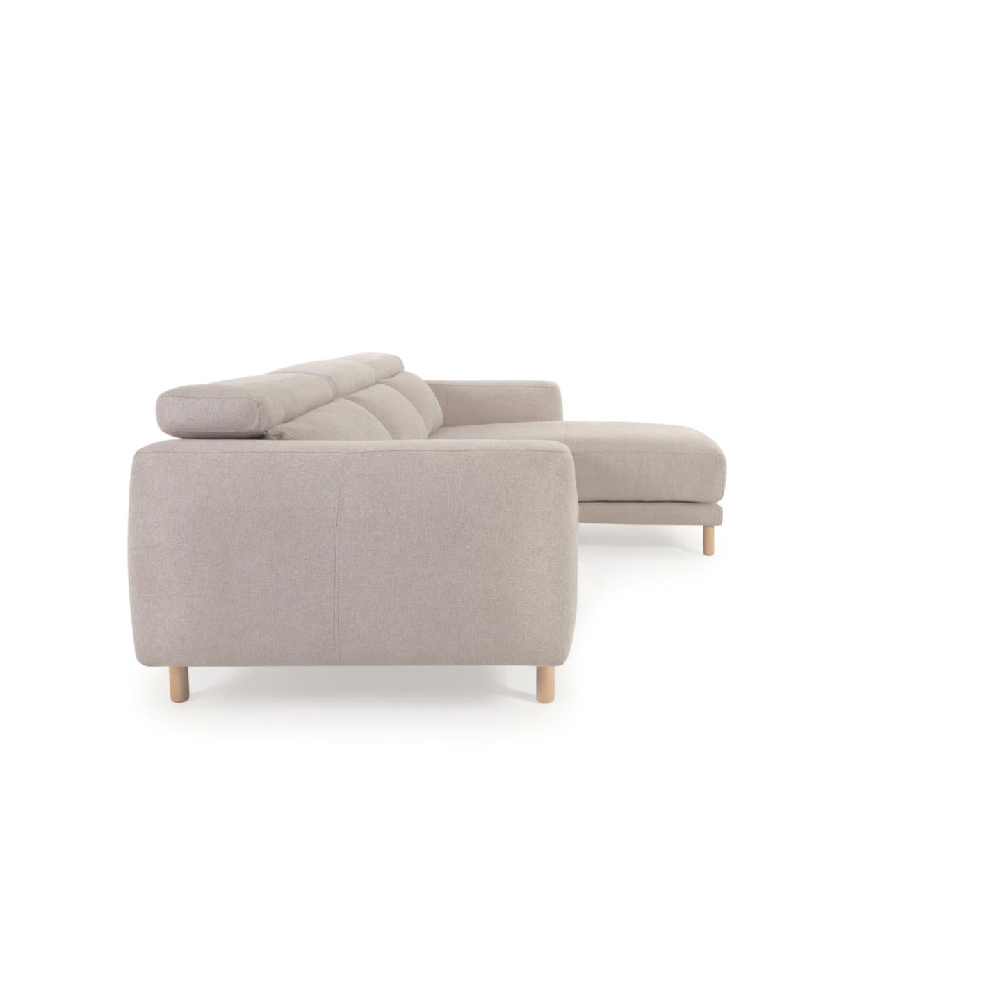 Singa 3 seater sofa with right-hand chaise longue, reclining headrest and extendable seat in beige 296 cm FSC Mix Credit - Product Image