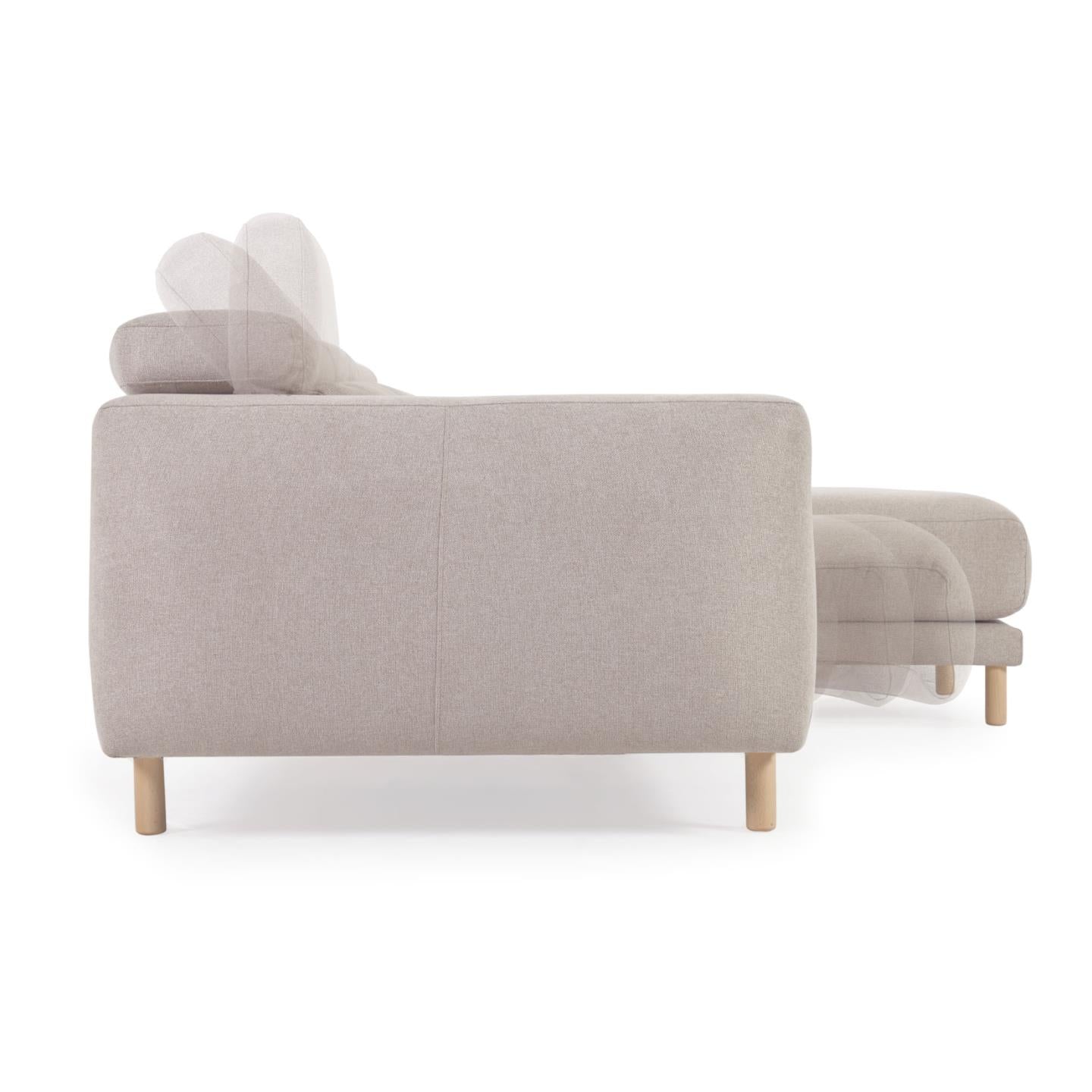 Singa 3 seater sofa with right-hand chaise longue, reclining headrest and extendable seat in beige 296 cm FSC Mix Credit - Product Image