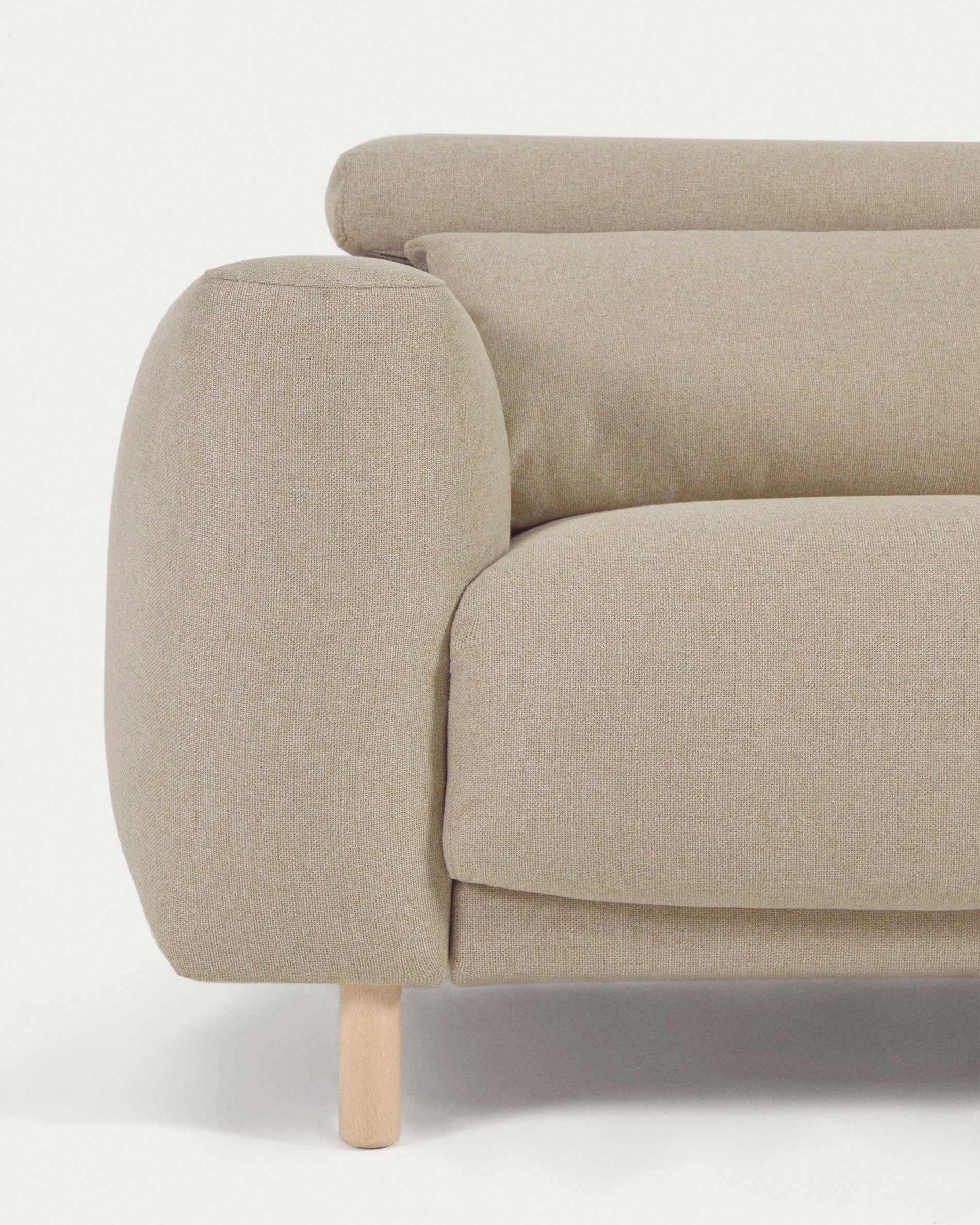 Singa 3 seater sofa with right-hand chaise longue, reclining headrest and extendable seat in beige 296 cm FSC Mix Credit - Detail