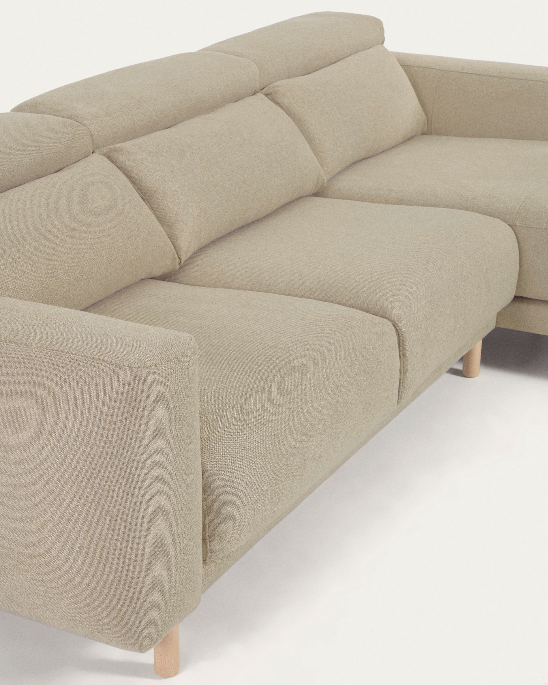Singa 3 seater sofa with right-hand chaise longue, reclining headrest and extendable seat in beige 296 cm FSC Mix Credit - Detail