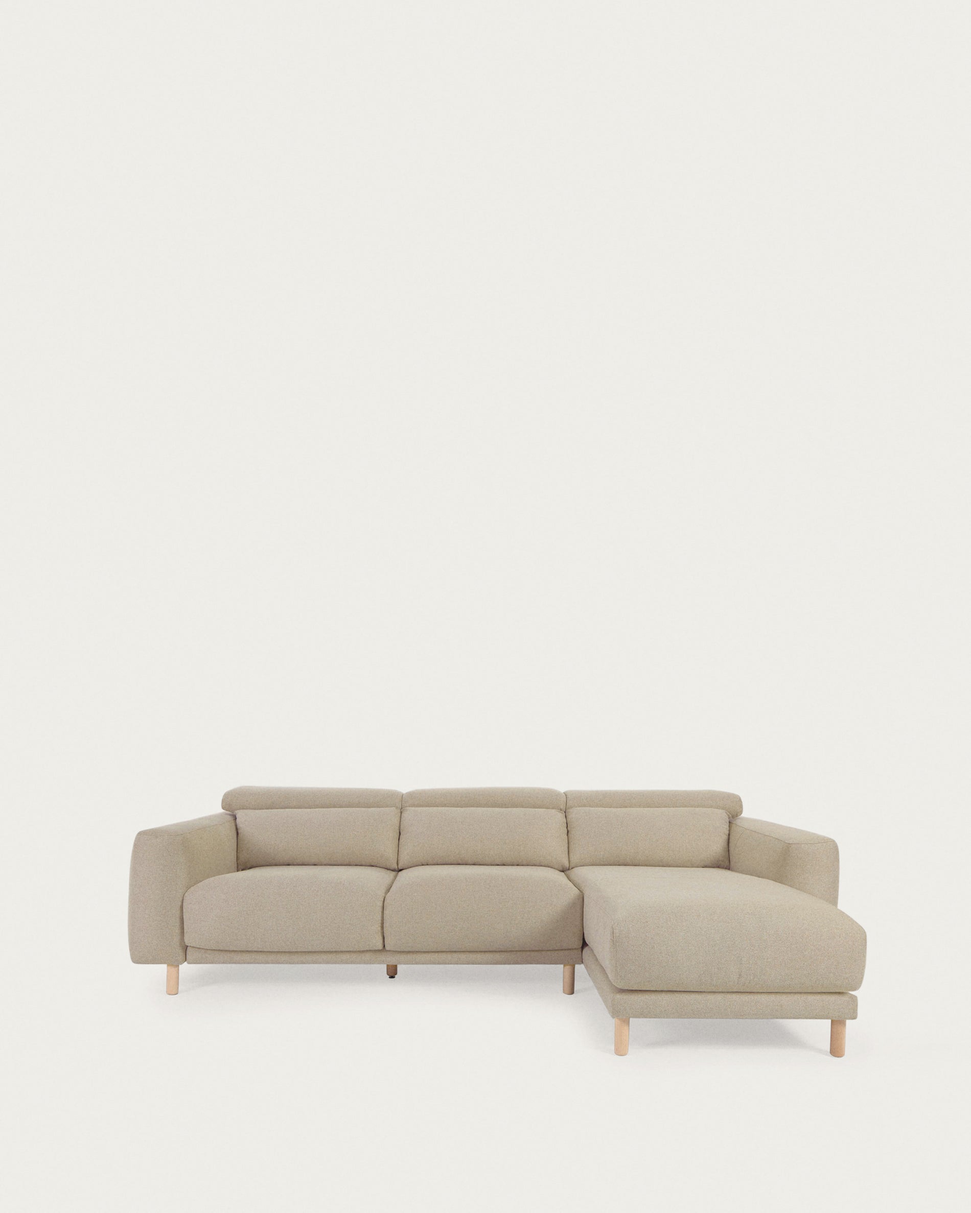 Singa 3 seater sofa with right-hand chaise longue, reclining headrest and extendable seat in beige 296 cm FSC Mix Credit - Product View