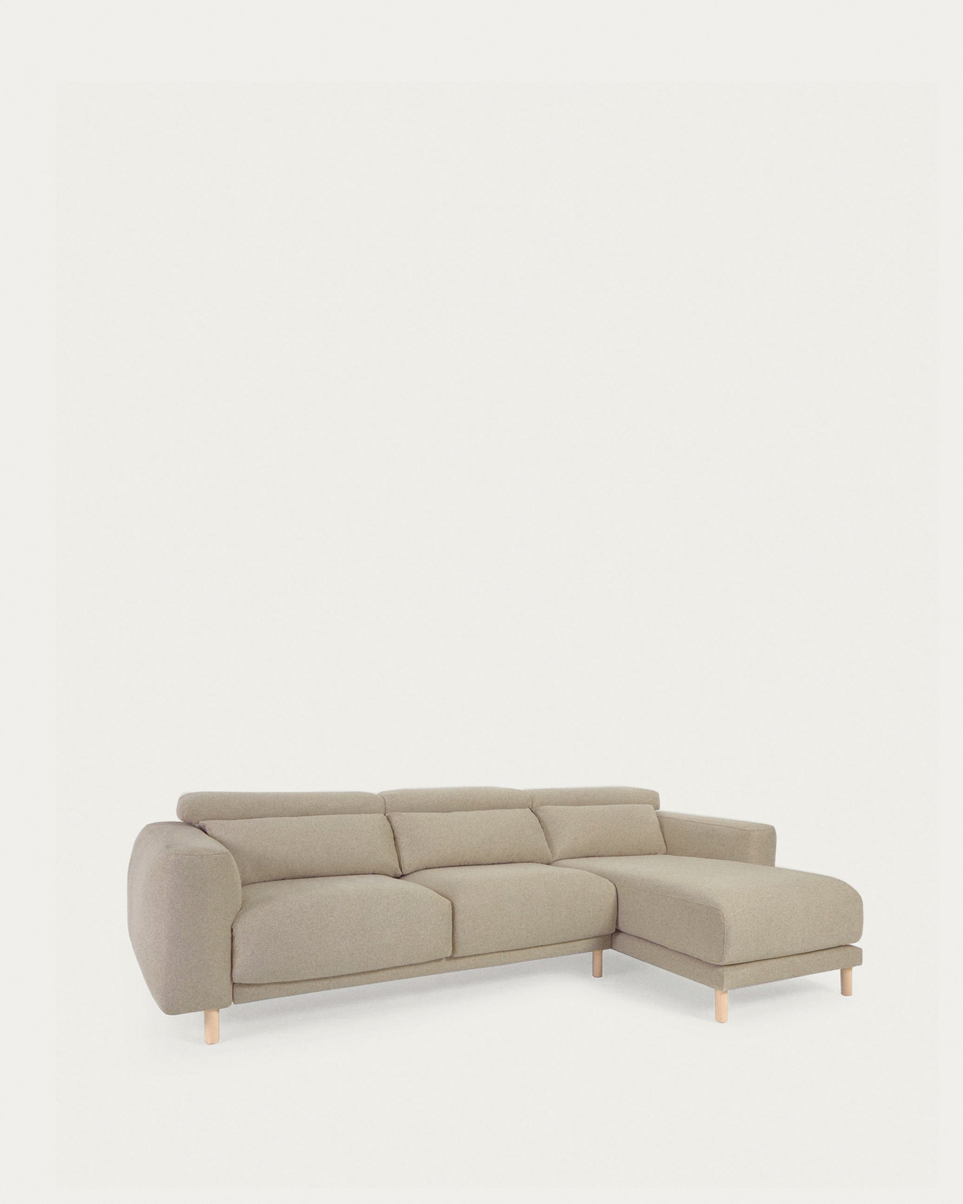 Singa 3 seater sofa with right-hand chaise longue, reclining headrest and extendable seat in beige 296 cm FSC Mix Credit - Product View