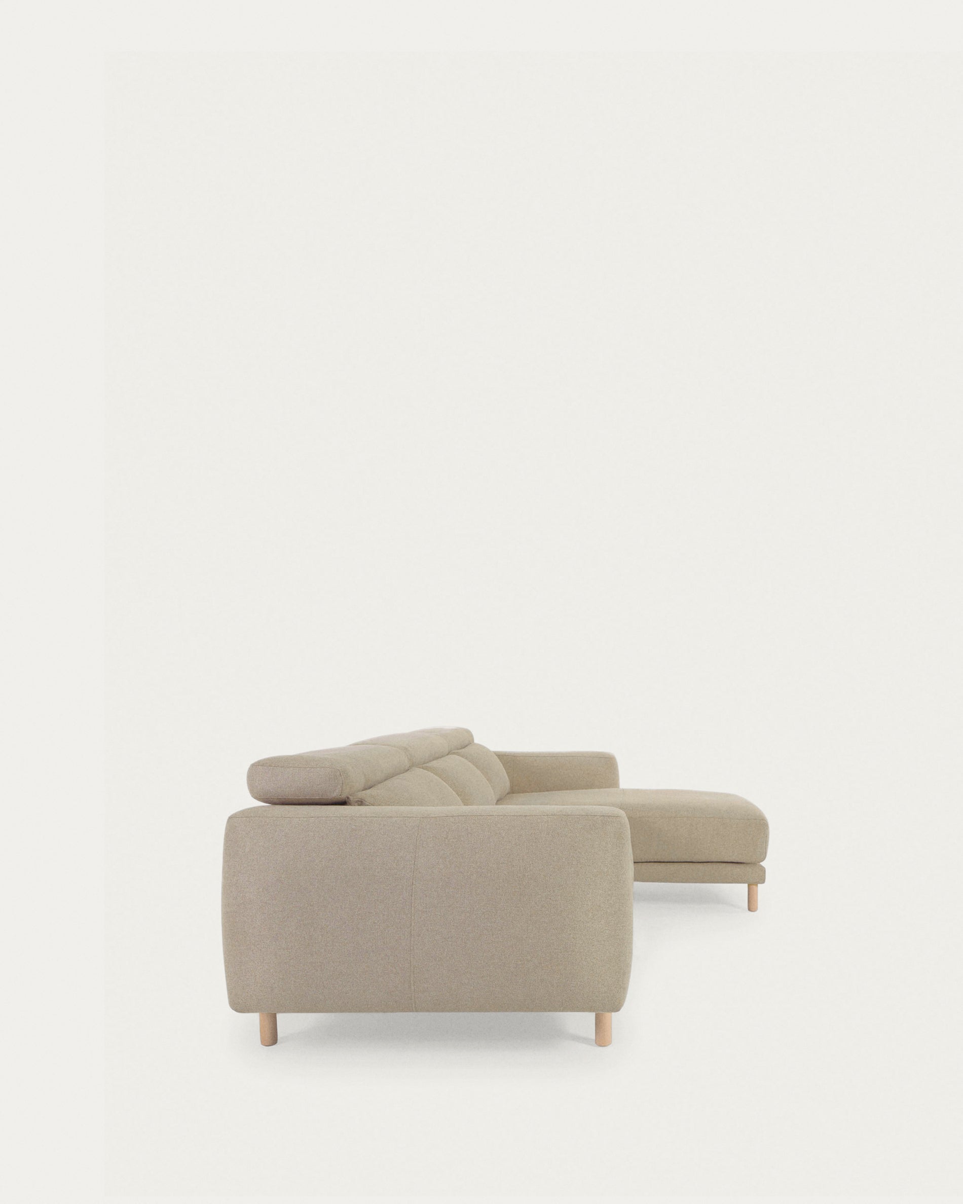 Singa 3 seater sofa with right-hand chaise longue, reclining headrest and extendable seat in beige 296 cm FSC Mix Credit - Product View