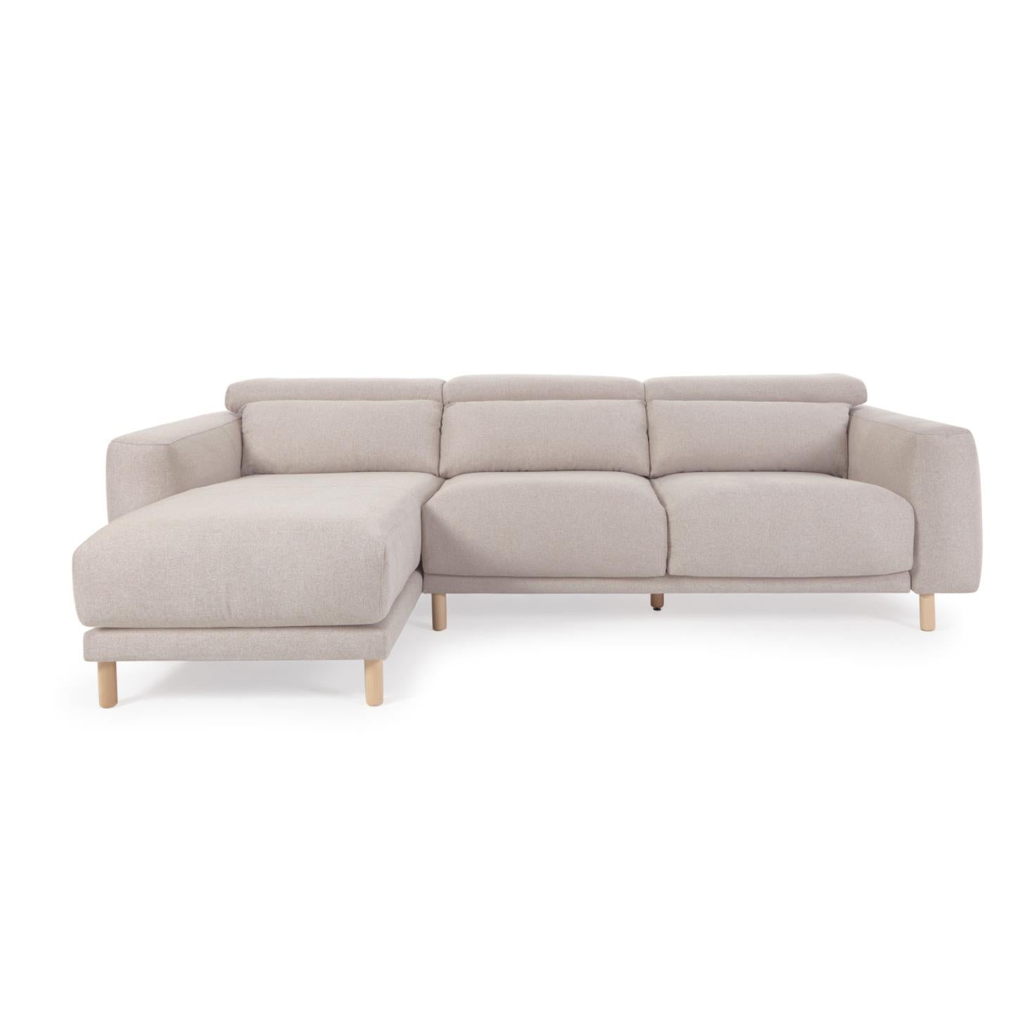 Singa 3 seater sofa with left-hand chaise longue, reclining headrest and extendable seat in beige 296 cm FSC Mix Credit - Product Image
