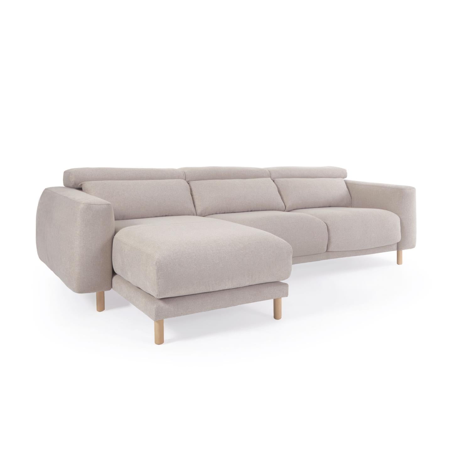 Singa 3 seater sofa with left-hand chaise longue, reclining headrest and extendable seat in beige 296 cm FSC Mix Credit - Product Image