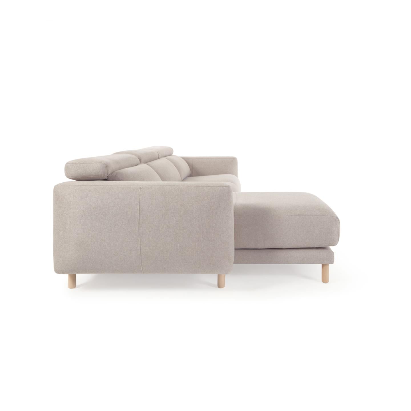 Singa 3 seater sofa with left-hand chaise longue, reclining headrest and extendable seat in beige 296 cm FSC Mix Credit - Product Image