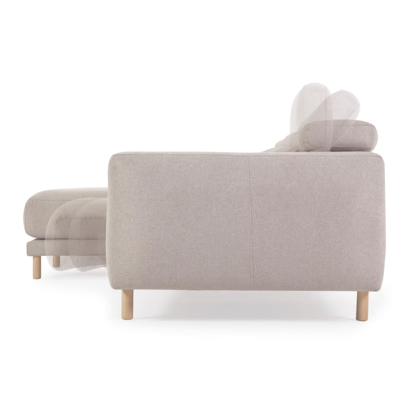 Singa 3 seater sofa with left-hand chaise longue, reclining headrest and extendable seat in beige 296 cm FSC Mix Credit - Product Image