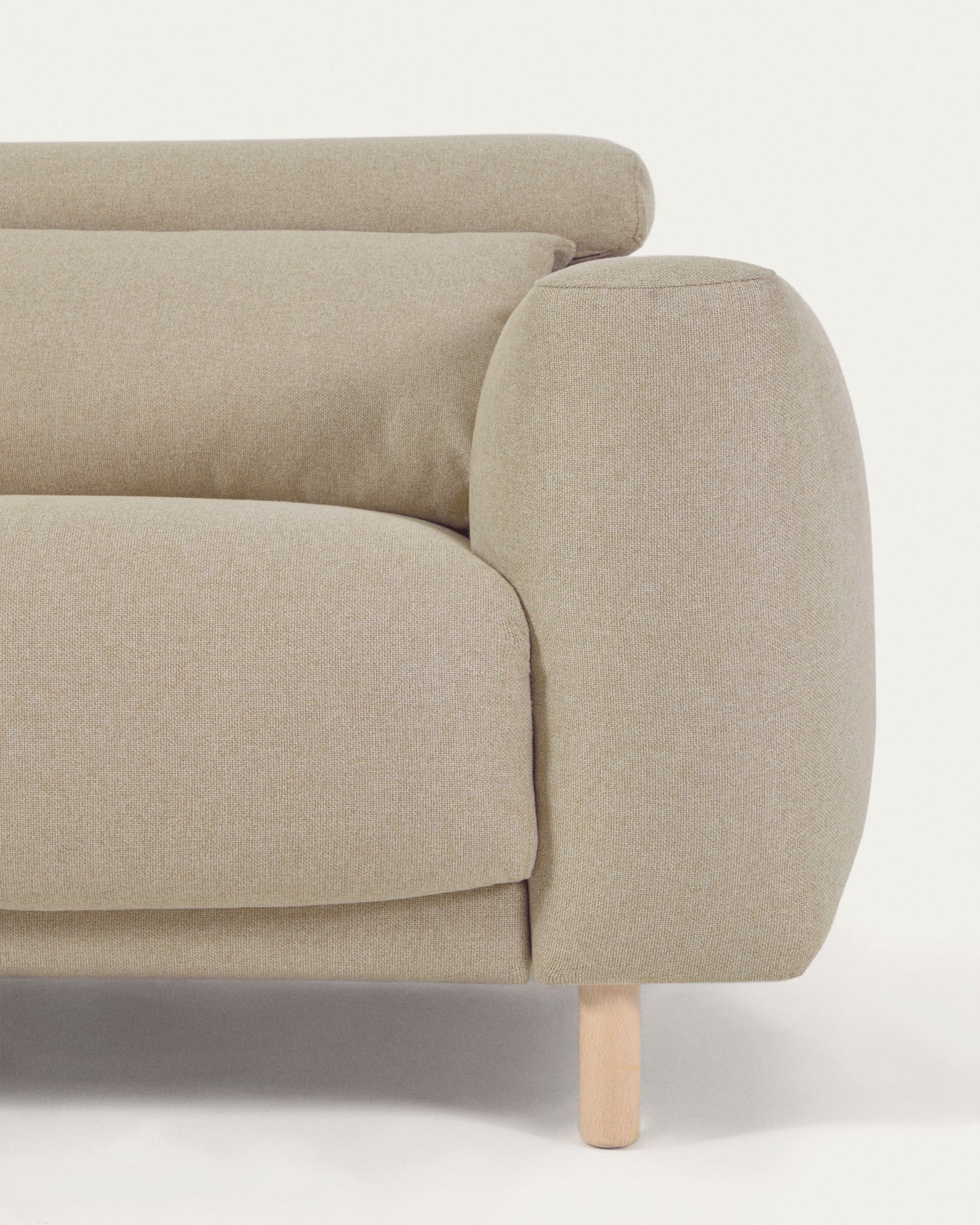 Singa 3 seater sofa with left-hand chaise longue, reclining headrest and extendable seat in beige 296 cm FSC Mix Credit - Detail