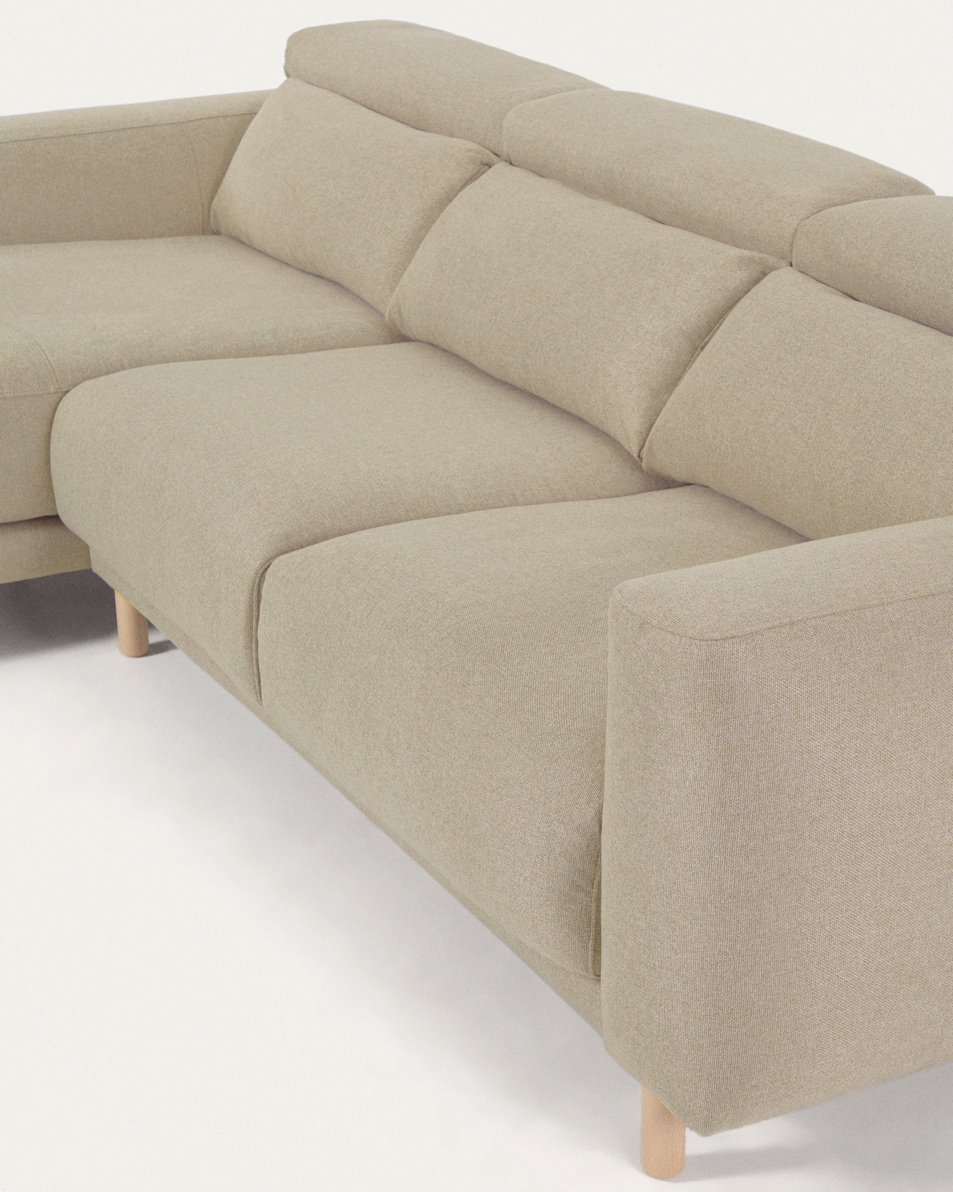 Singa 3 seater sofa with left-hand chaise longue, reclining headrest and extendable seat in beige 296 cm FSC Mix Credit - Detail