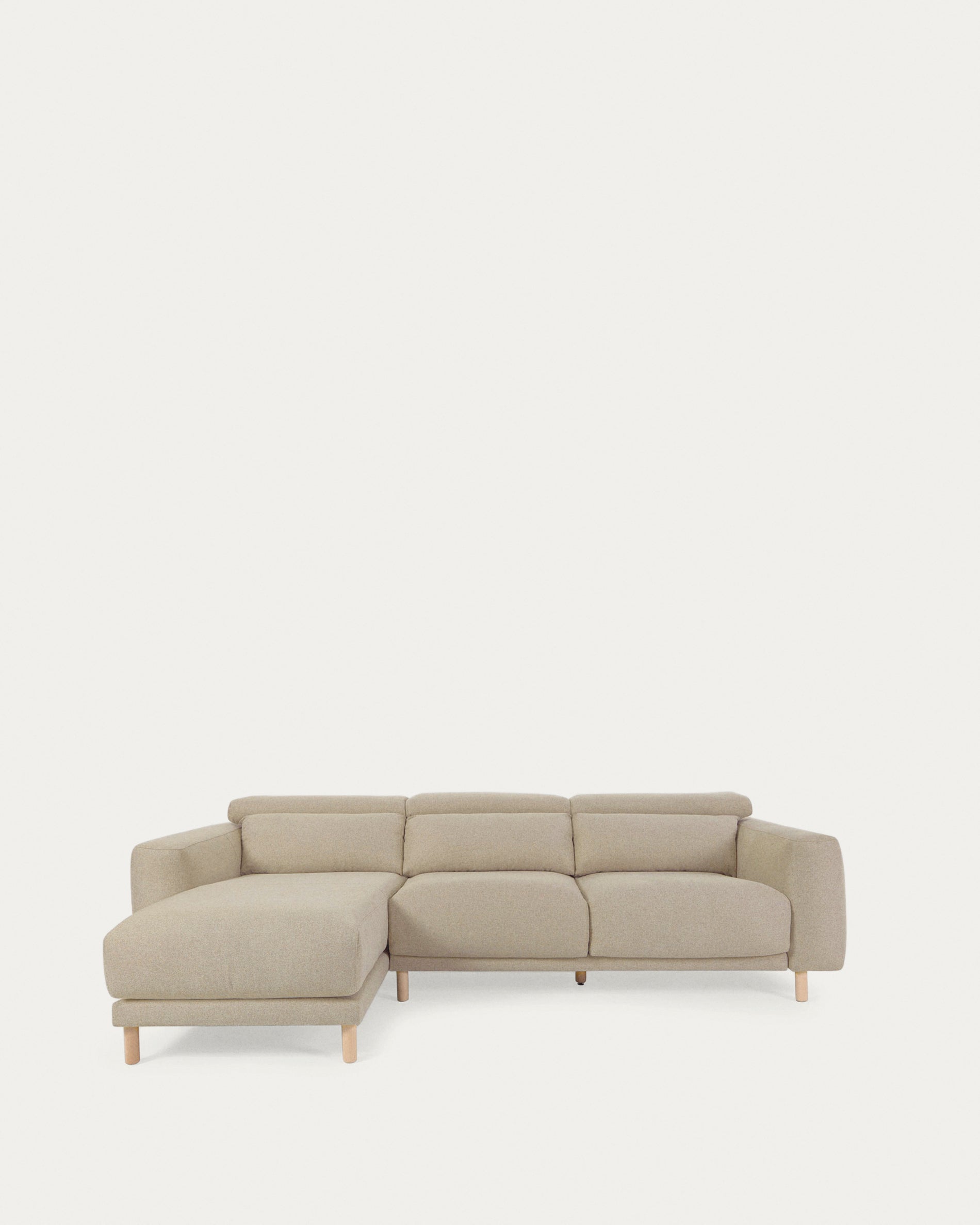 Singa 3 seater sofa with left-hand chaise longue, reclining headrest and extendable seat in beige 296 cm FSC Mix Credit - Product View