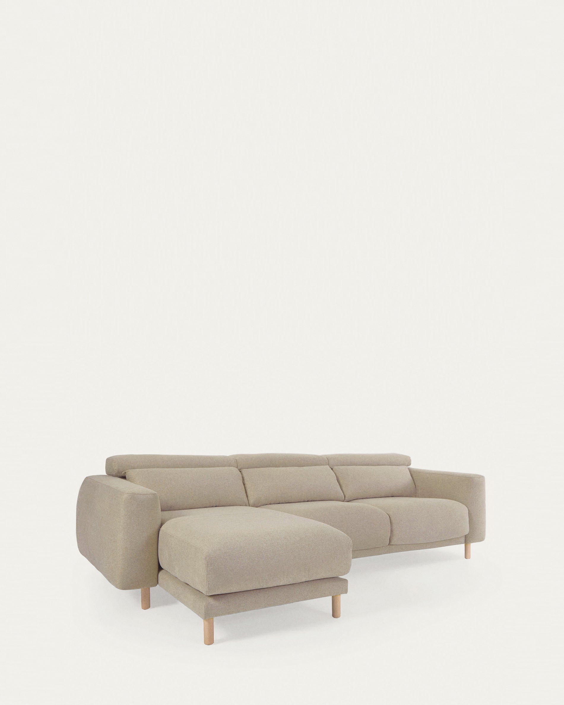 Singa 3 seater sofa with left-hand chaise longue, reclining headrest and extendable seat in beige 296 cm FSC Mix Credit - Product View