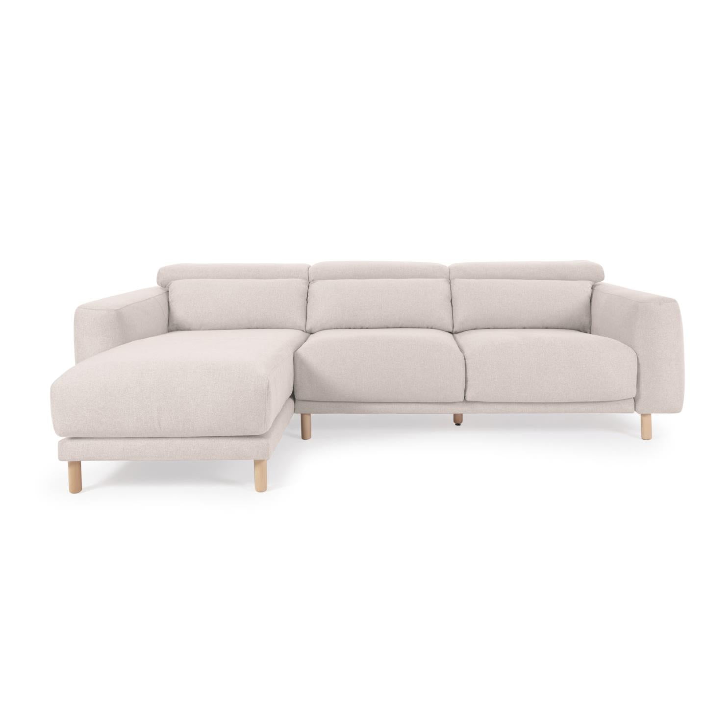 Singa 3 seater sofa with left-hand chaise longue, reclining headrest and extendable seat in white 296 cm - Product Image