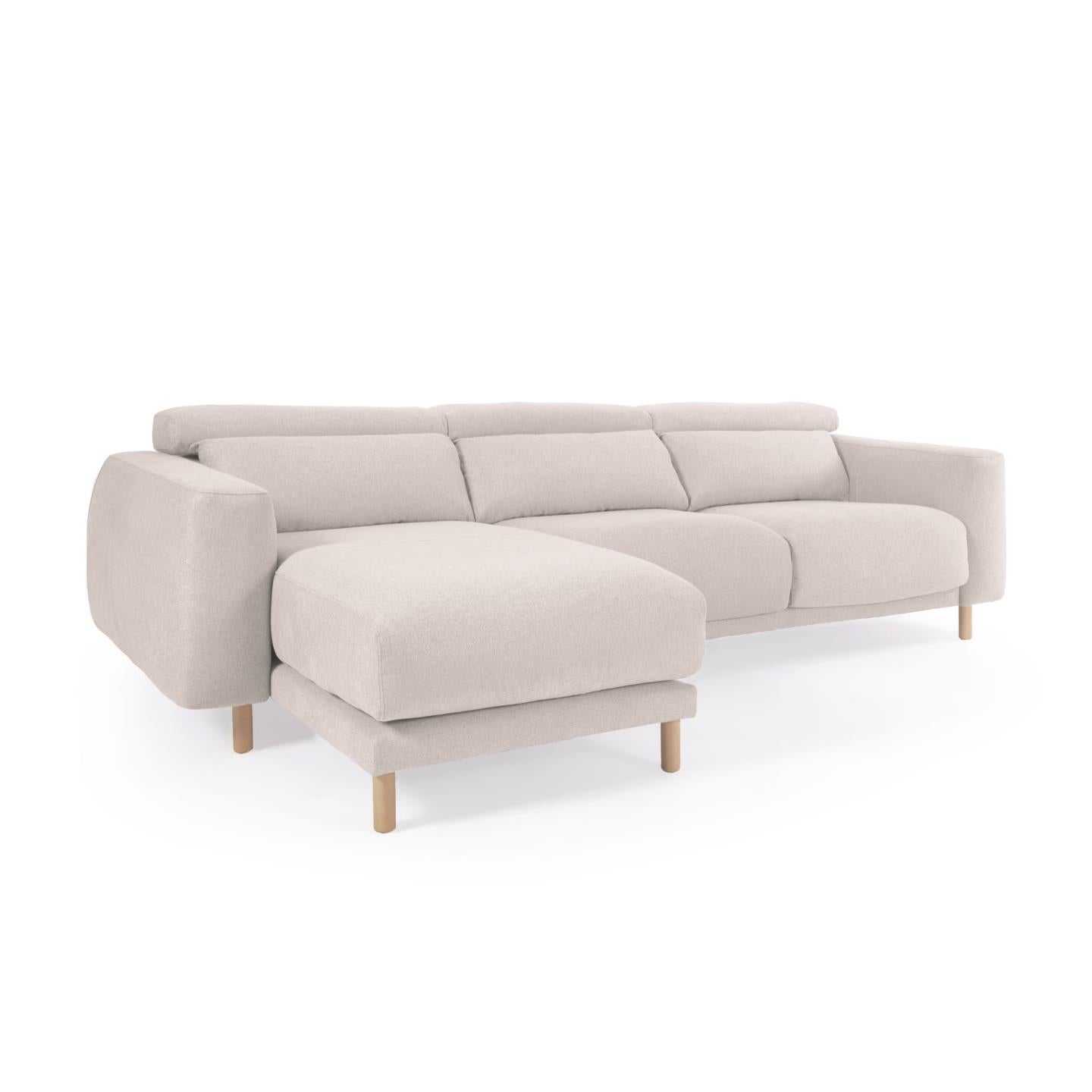 Singa 3 seater sofa with left-hand chaise longue, reclining headrest and extendable seat in white 296 cm - Product Image