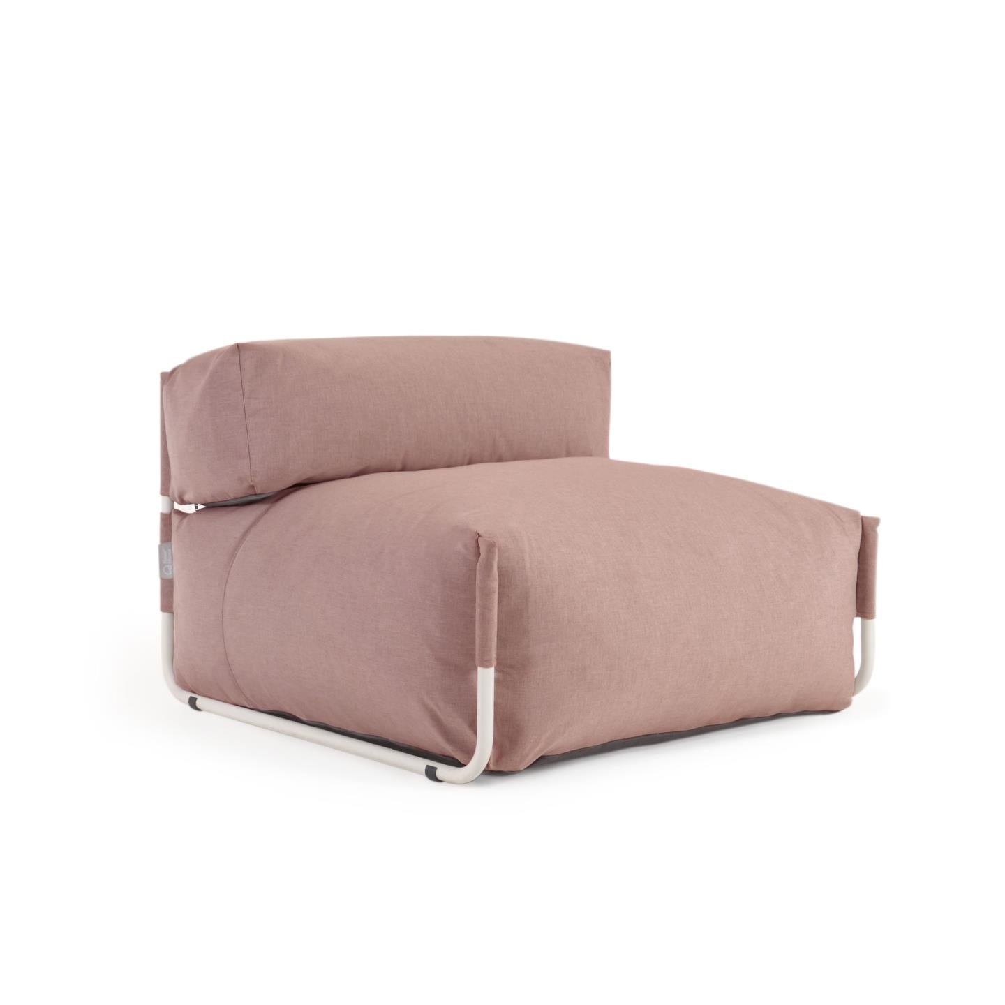 Square modular 100% outdoor sofa pouffe w/ backrest, terracotta, white aluminium 101x101cm - Product Image