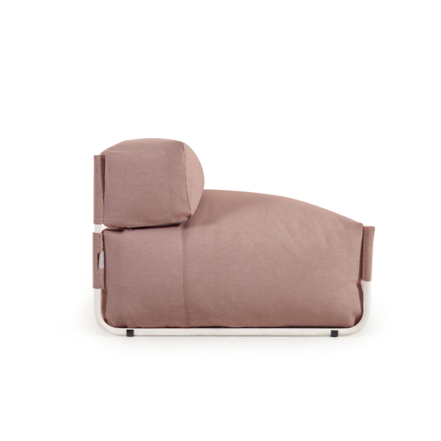 Square modular 100% outdoor sofa pouffe w/ backrest, terracotta, white aluminium 101x101cm - Product Image