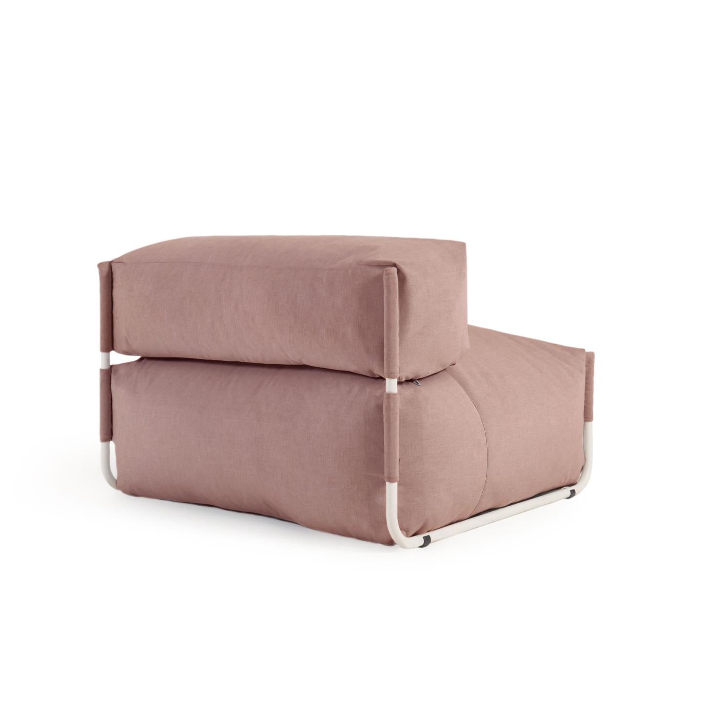 Square modular 100% outdoor sofa pouffe w/ backrest, terracotta, white aluminium 101x101cm - Product Image