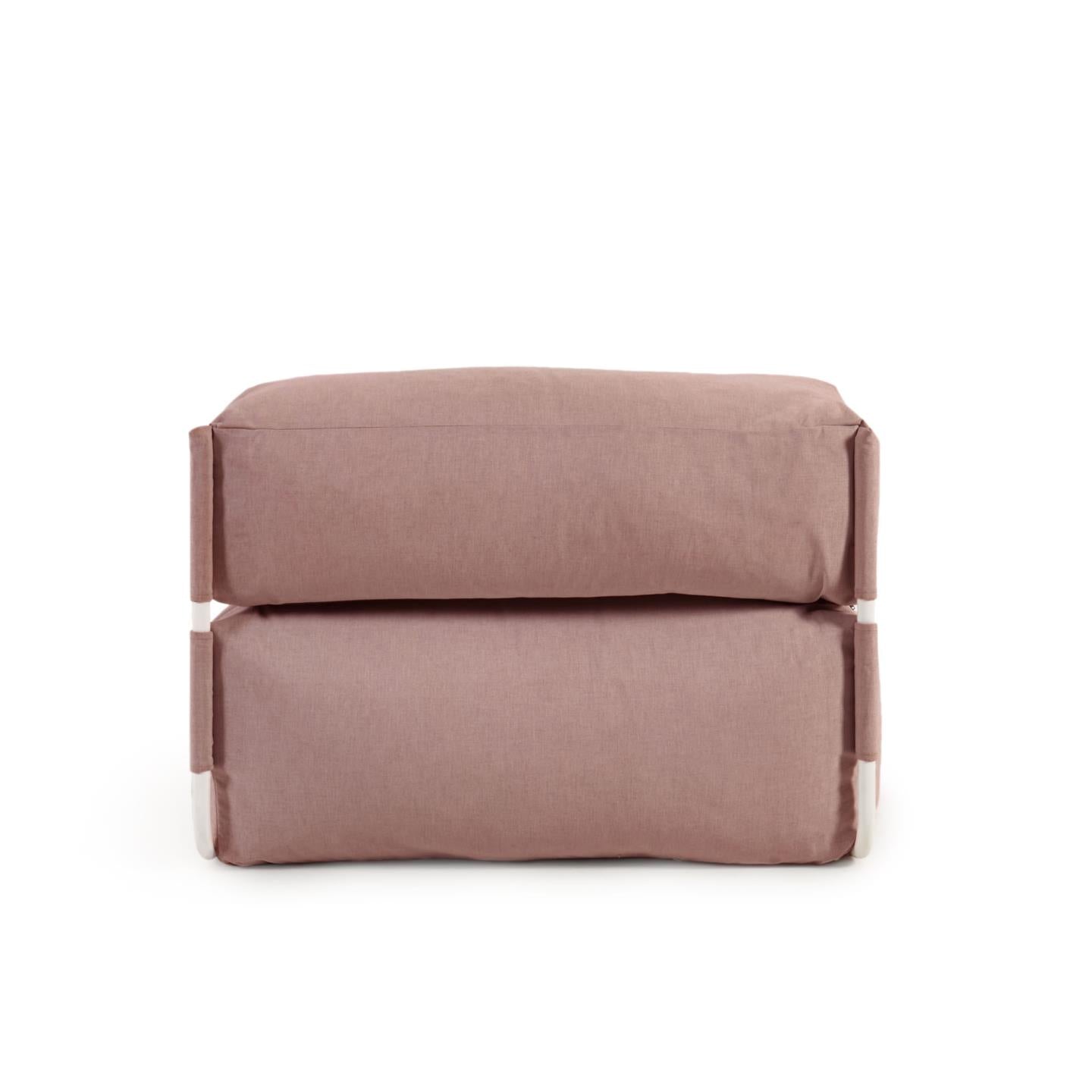 Square modular 100% outdoor sofa pouffe w/ backrest, terracotta, white aluminium 101x101cm - Product Image