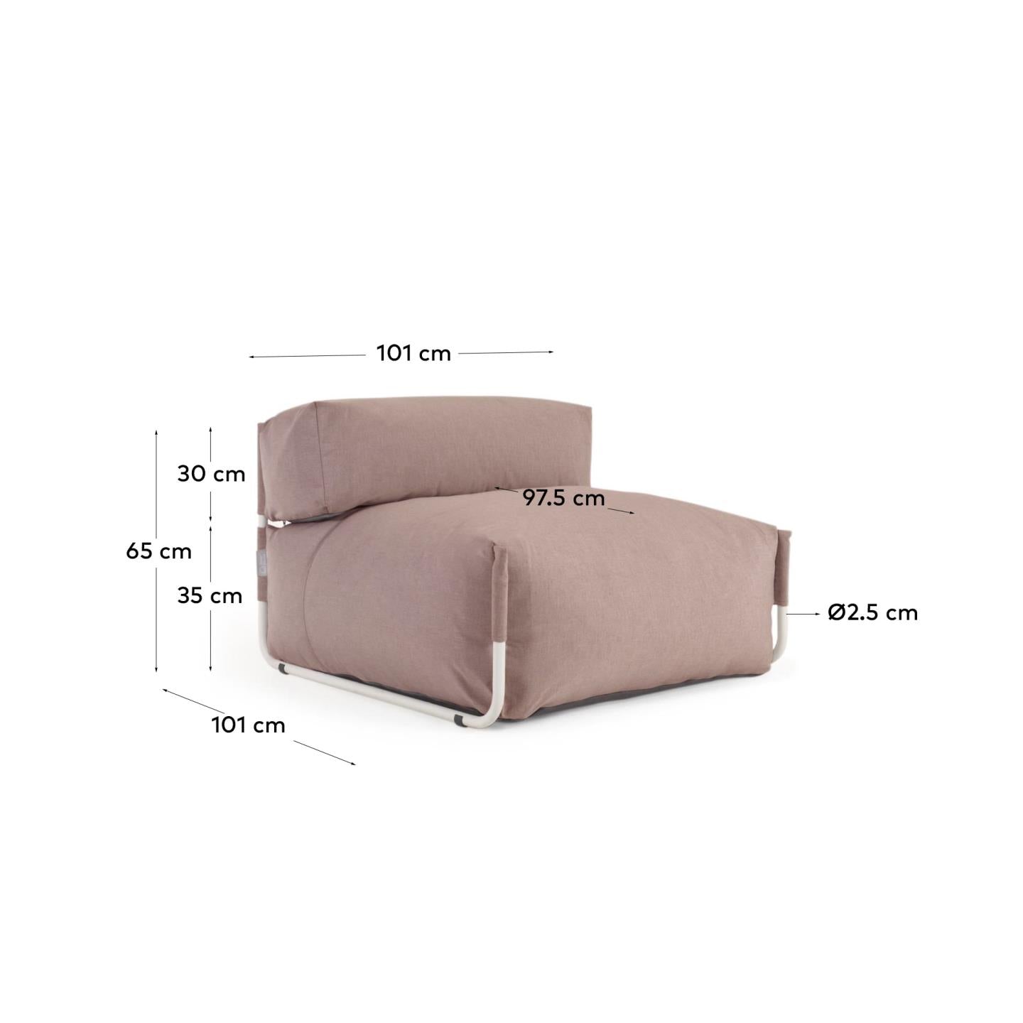 Square modular 100% outdoor sofa pouffe w/ backrest, terracotta, white aluminium 101x101cm - Measurements