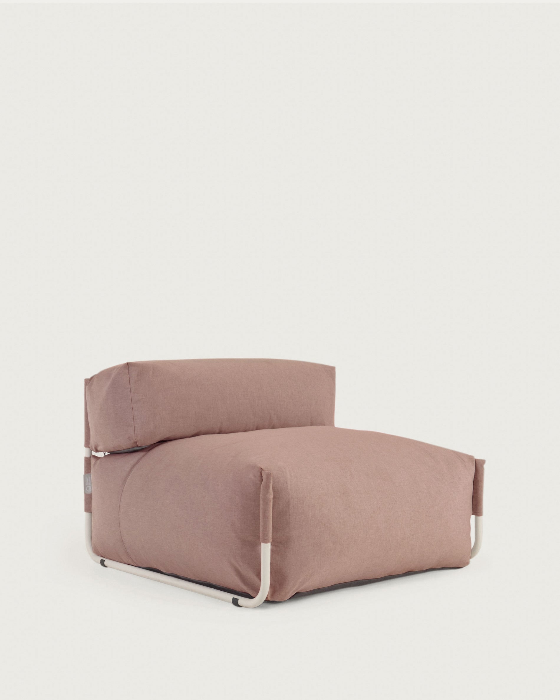 Square modular 100% outdoor sofa pouffe w/ backrest, terracotta, white aluminium 101x101cm - Product View