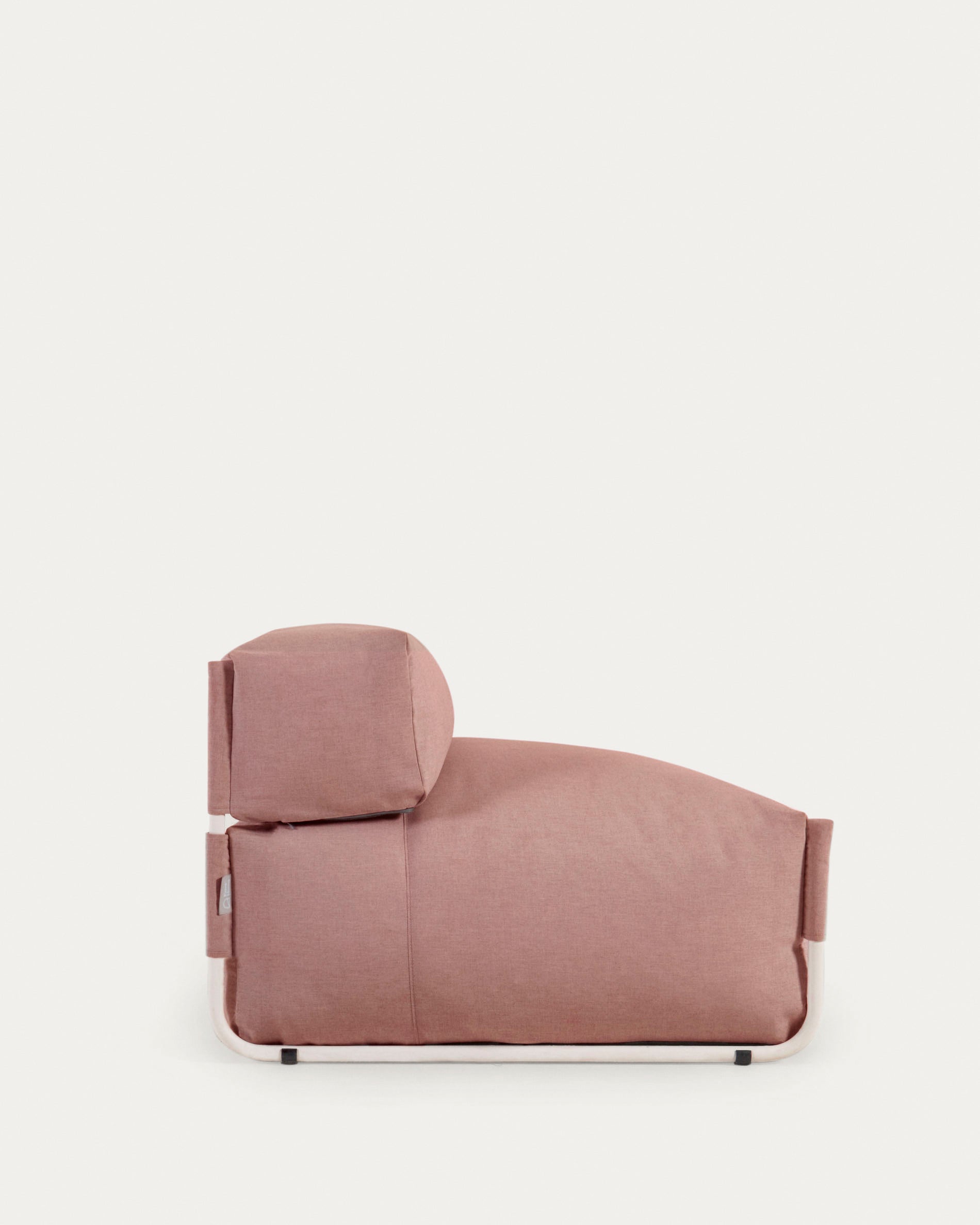 Square modular 100% outdoor sofa pouffe w/ backrest, terracotta, white aluminium 101x101cm - Product View